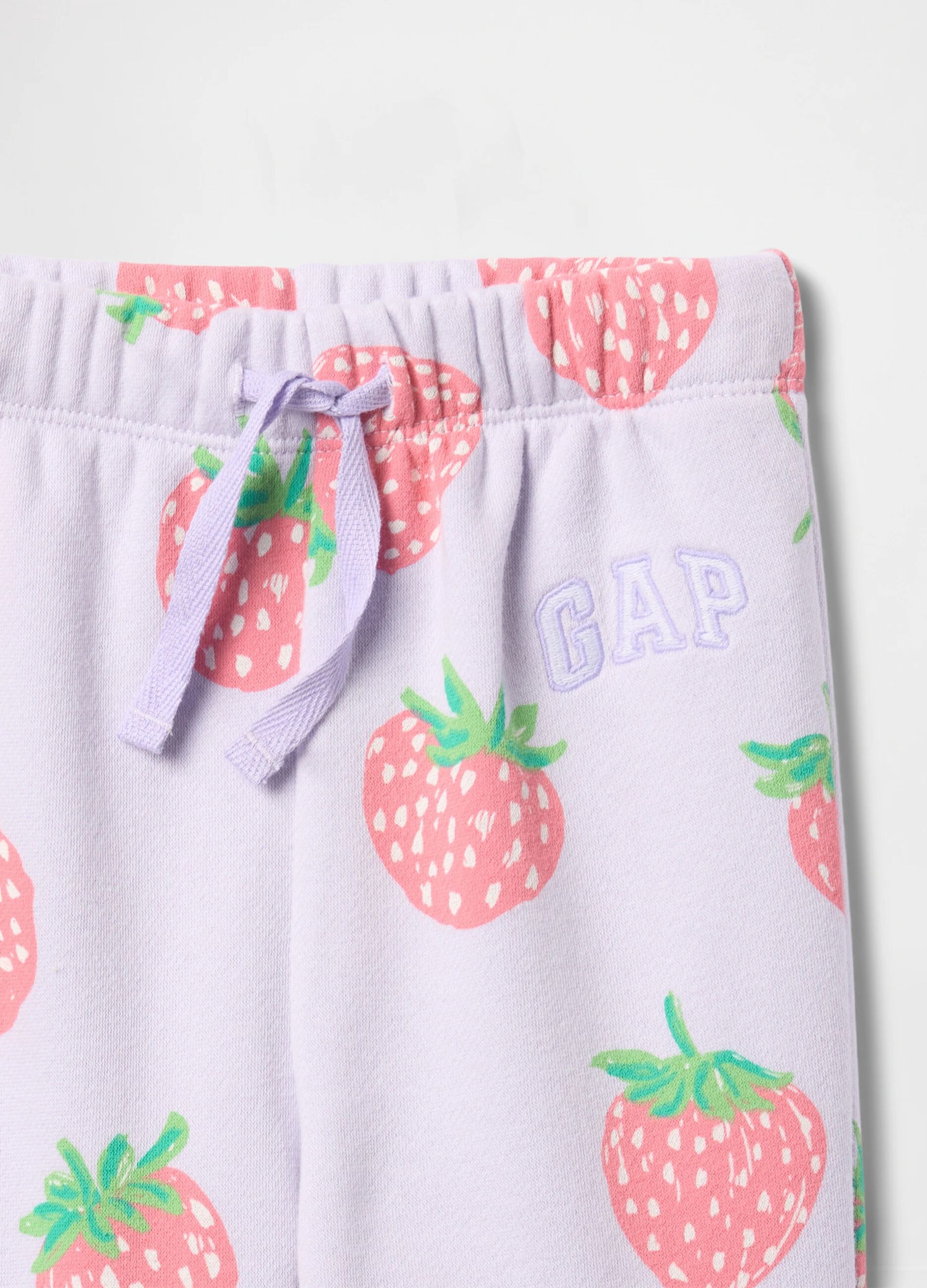 Joggers viola con coulisse e stampa fragole _2