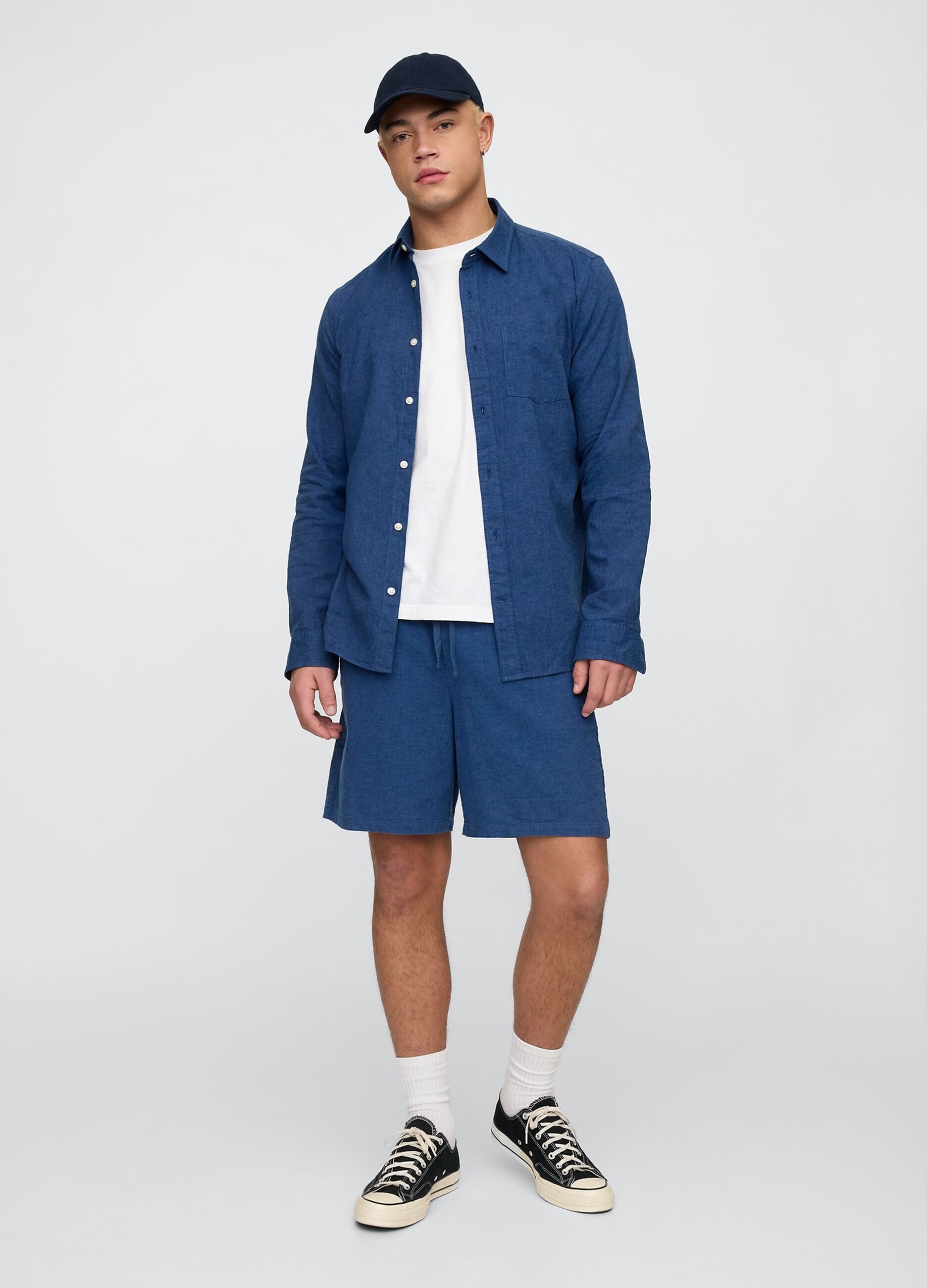 Pantaloncini blu in misto tessuto