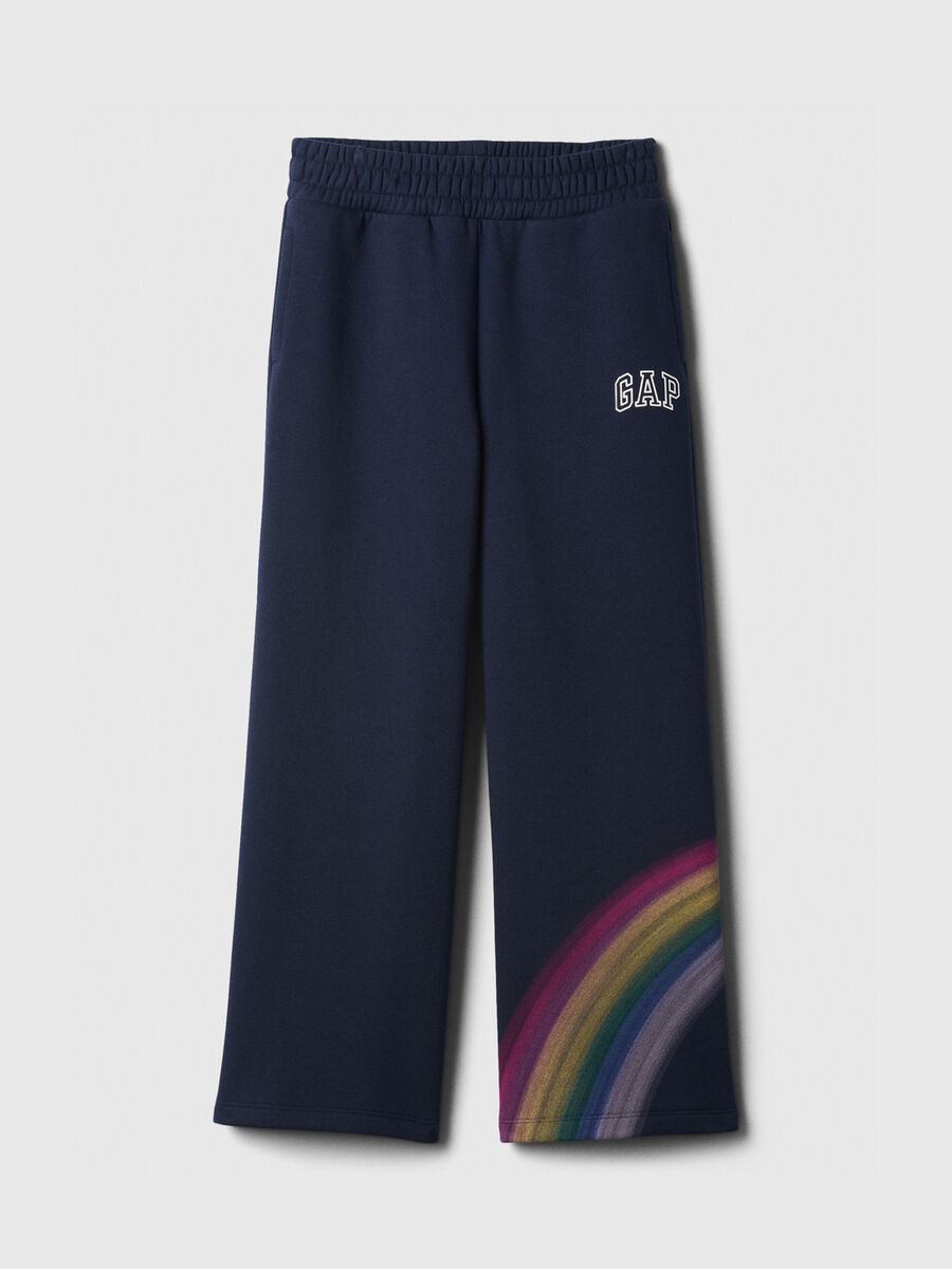 Joggers a gamba larga con stampa logo e arcobaleno Bambina_0