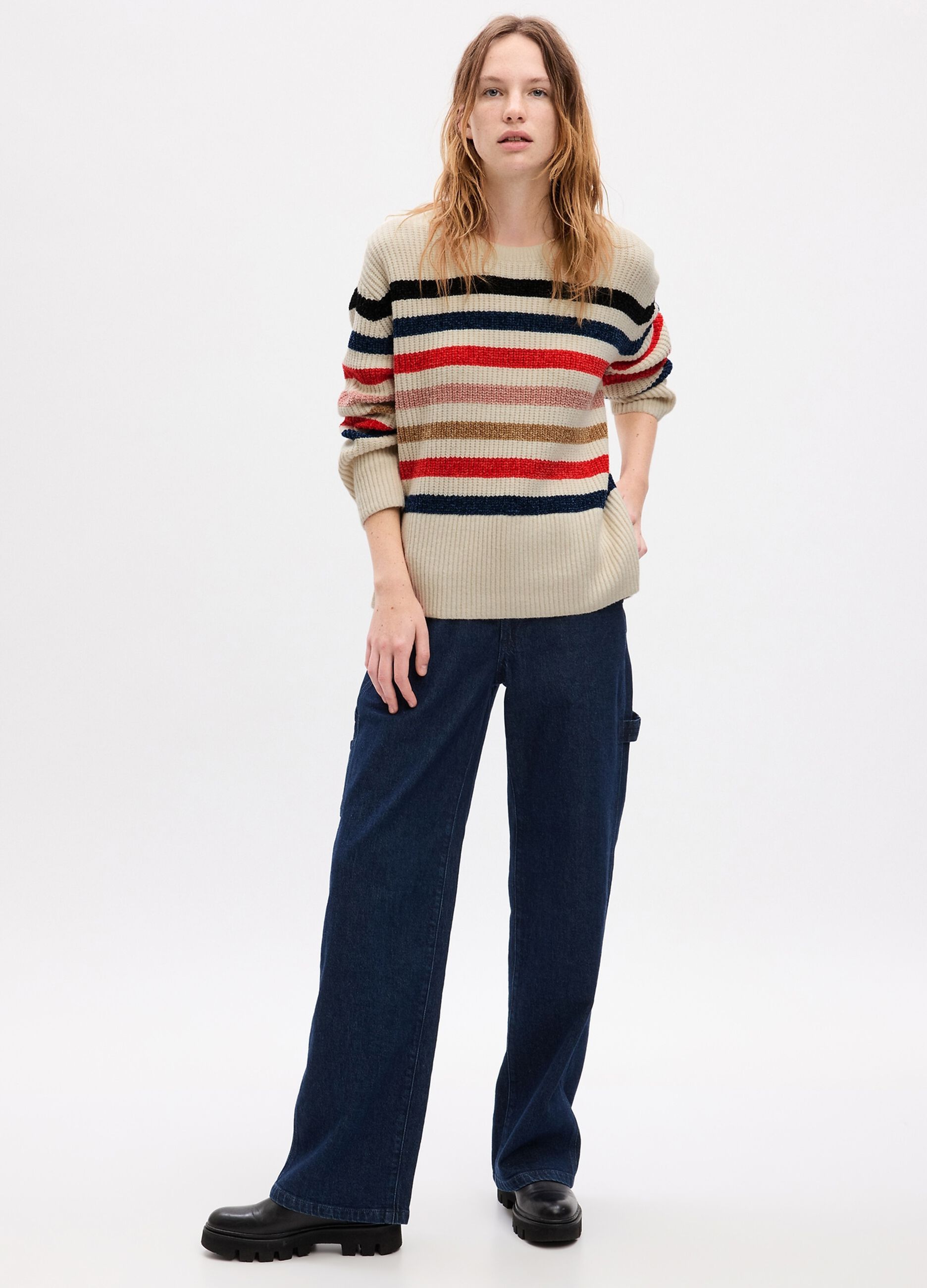 Oversize striped pullover with splits_1