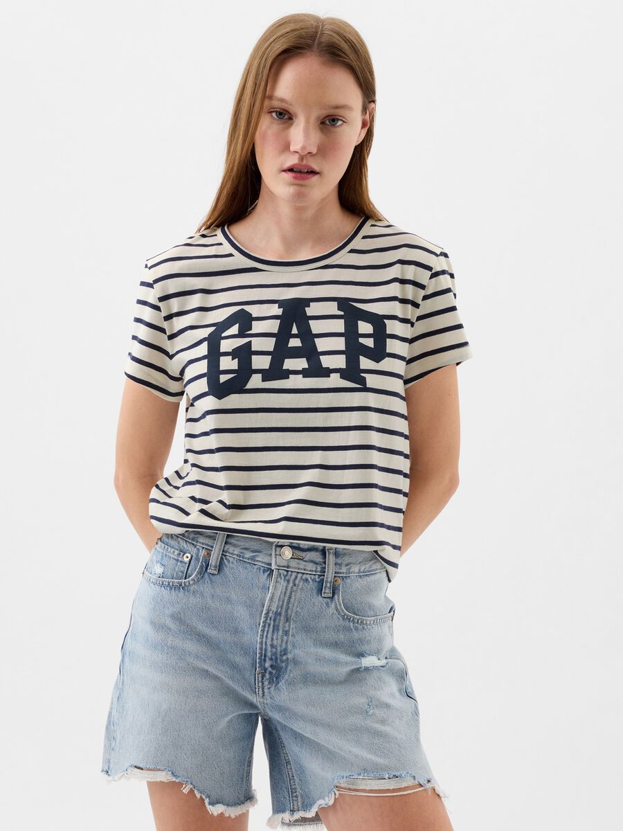Striped T-shirt with logo print Woman_0