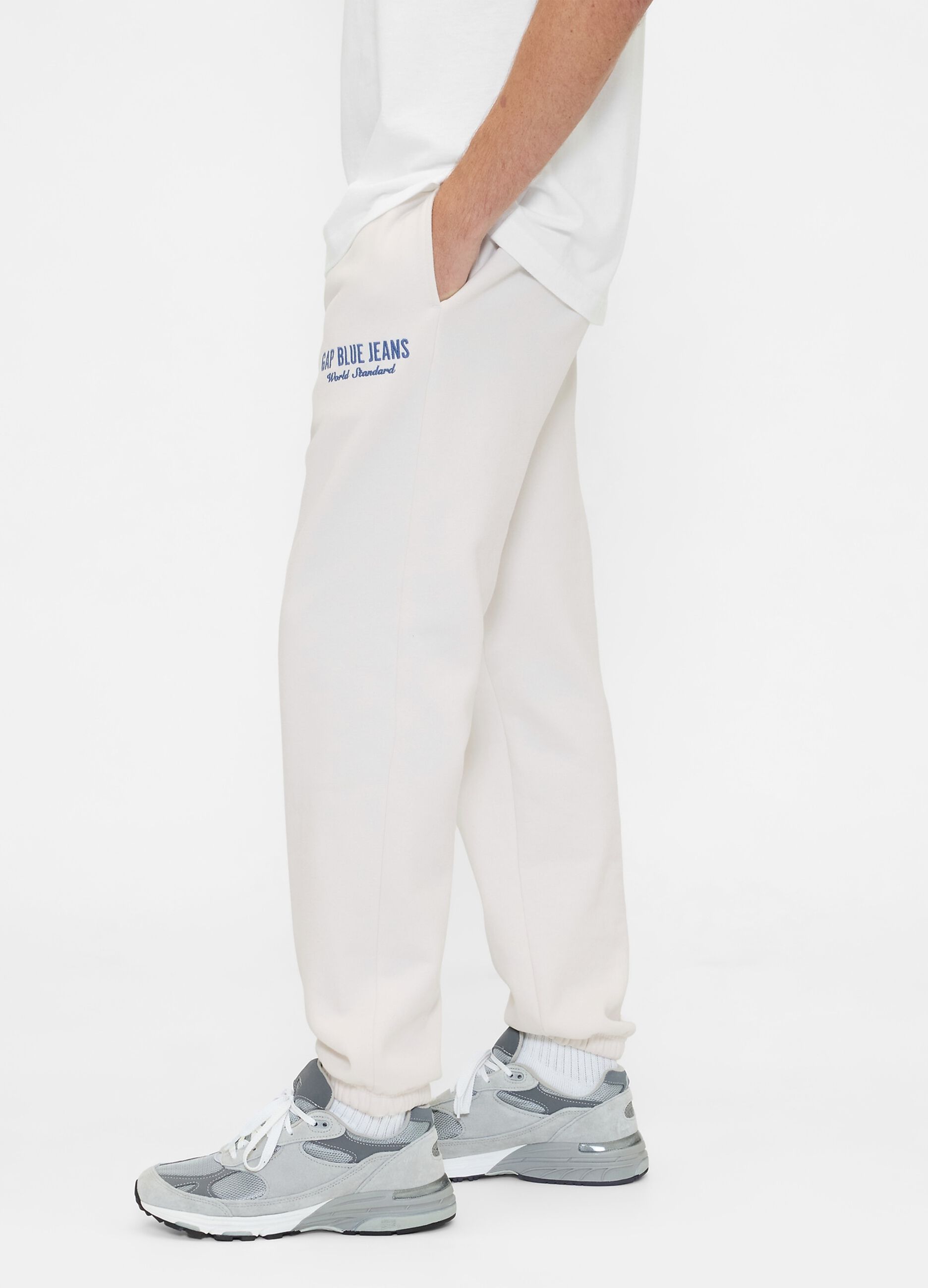 Beige jogger trousers in cotton and polyester blend