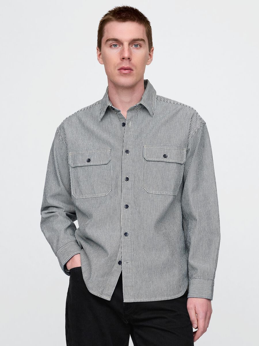 Camicia a righe nere e grigie Man_0