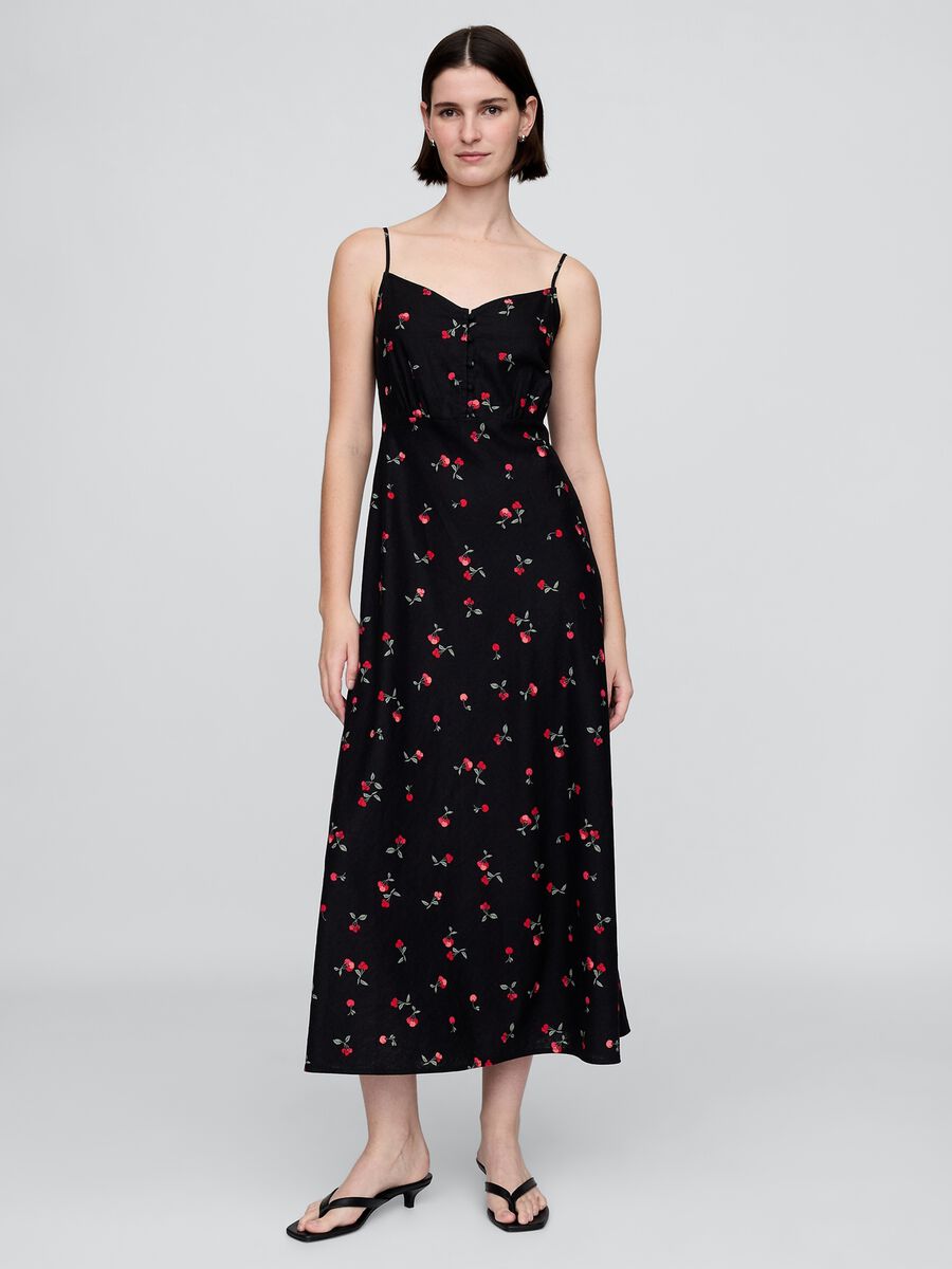Vestito lungo nero con fantasia floreale Donna_0