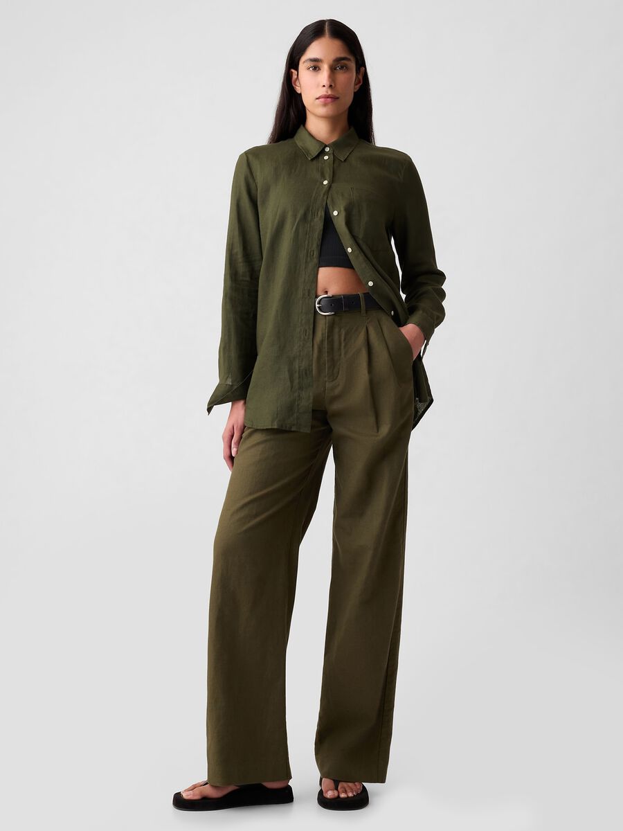Camicia boyfriend fit in lino con tasca Donna_1