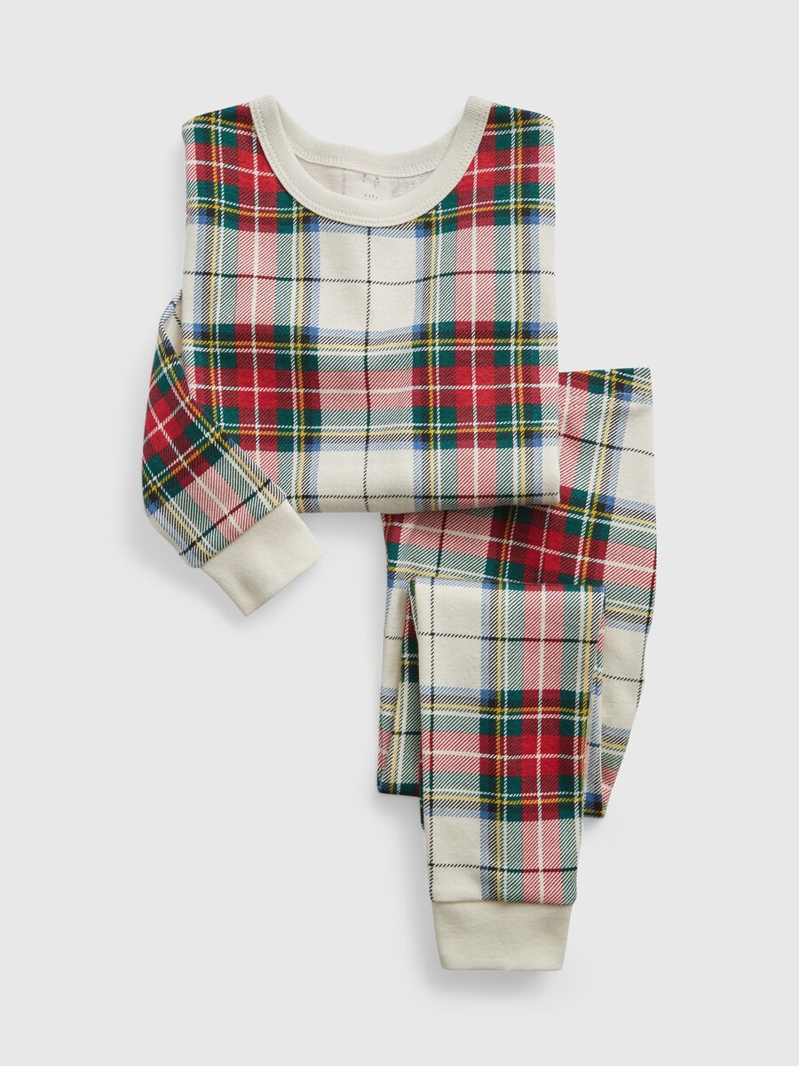Long cotton pyjamas with tartan print Newborn Boy_0