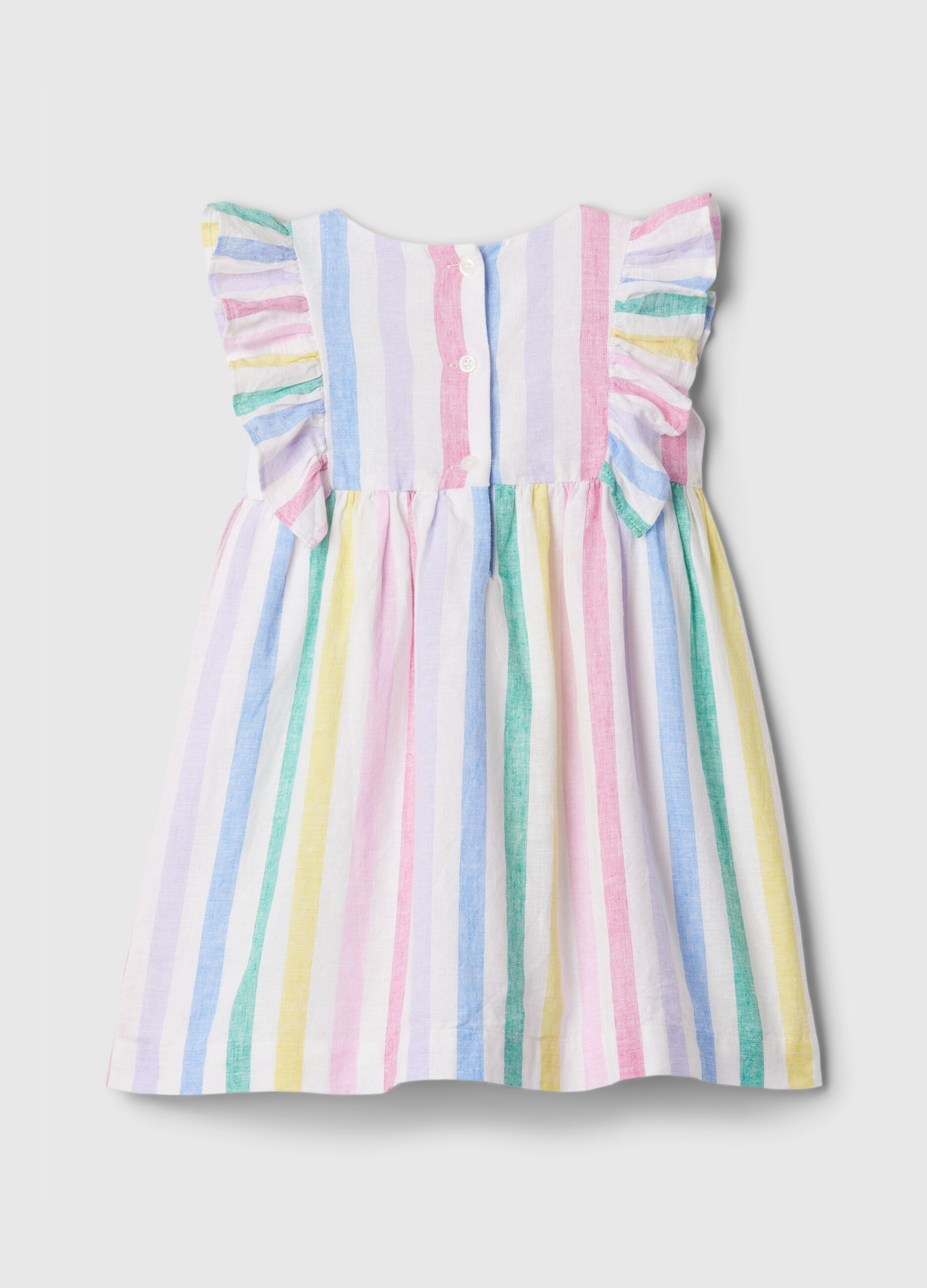 Multicoloured striped dress with flounce_1