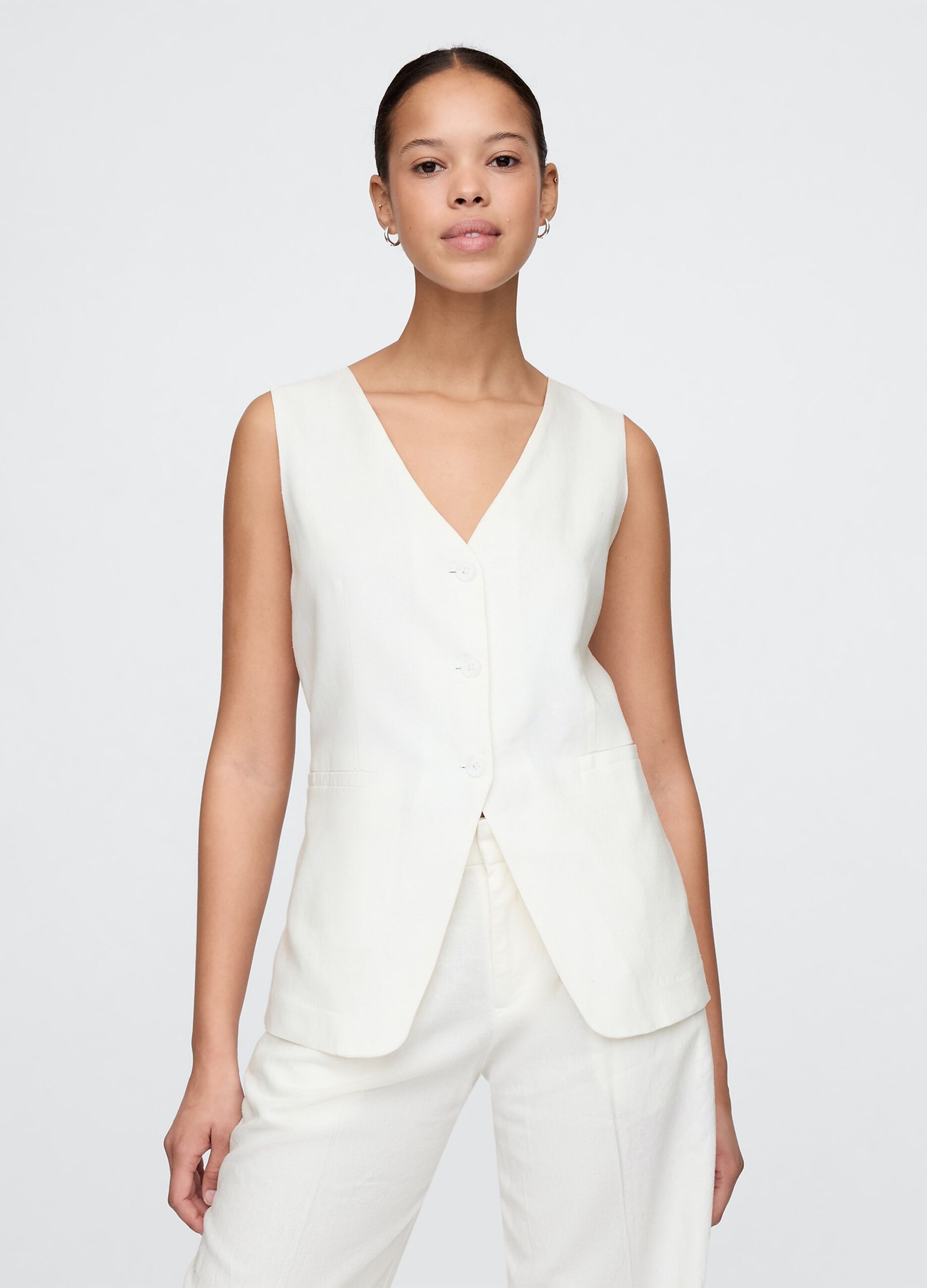 Gilet bianco in lino e viscosa