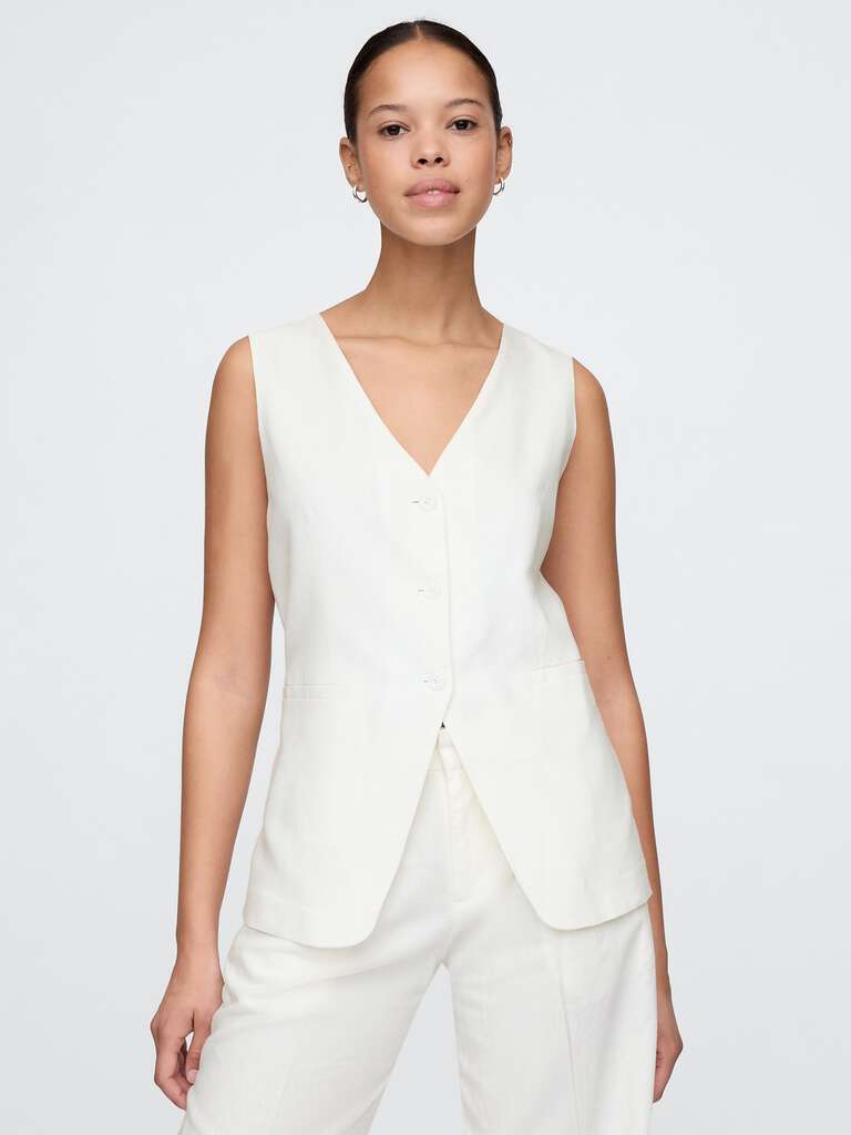 White Linen and Viscose Vest