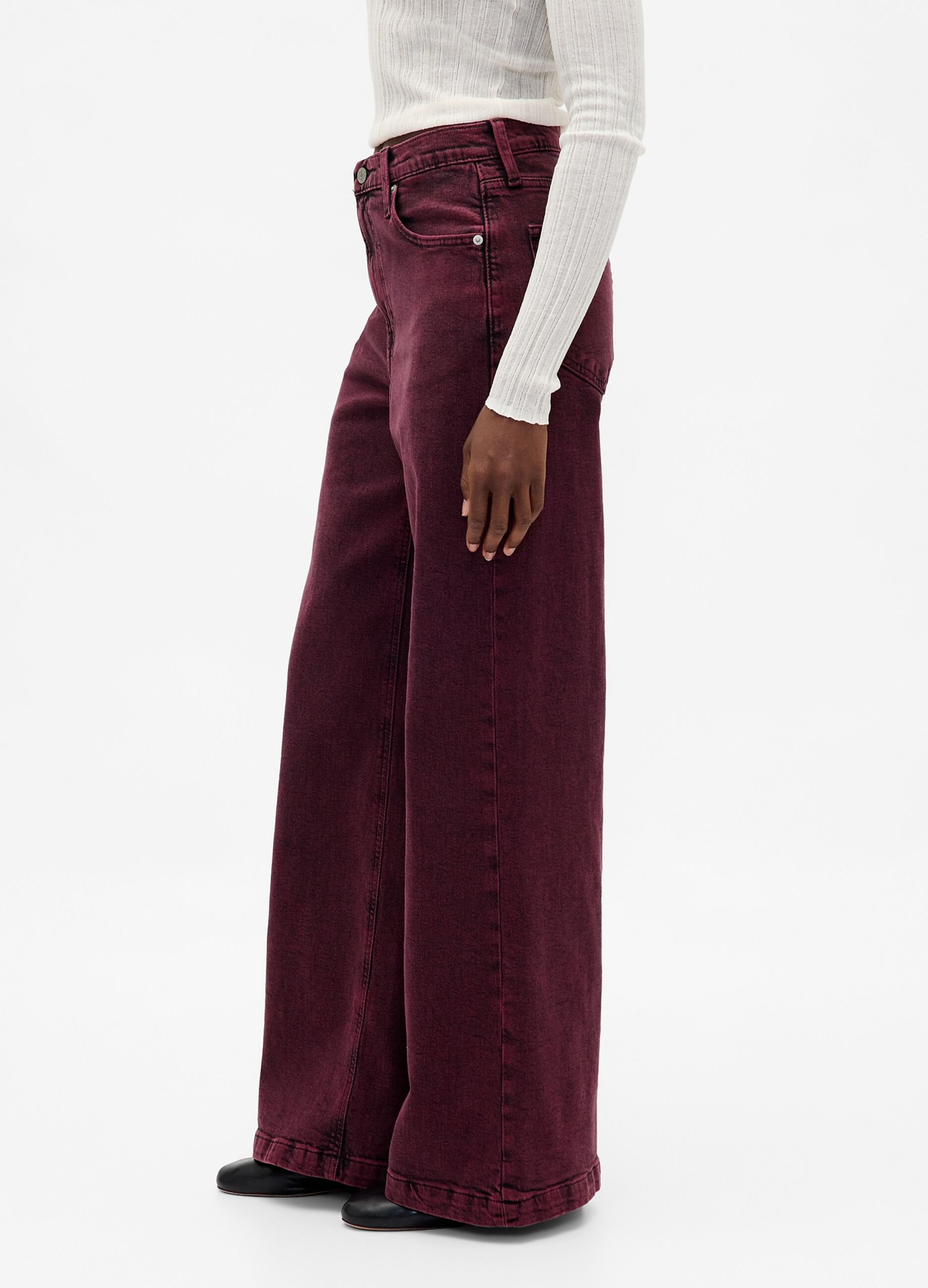 Pantaloni wide leg viola in cotone elasticizzato_3