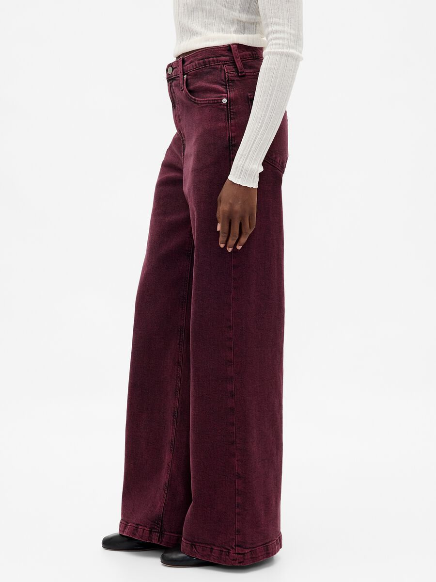 Pantaloni wide leg viola in cotone elasticizzato Donna_3