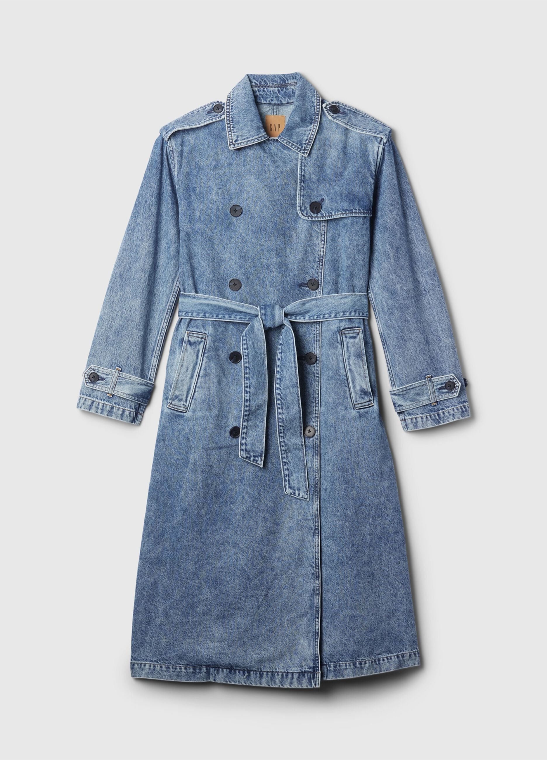 Trench lungo doppiopetto in denim_4