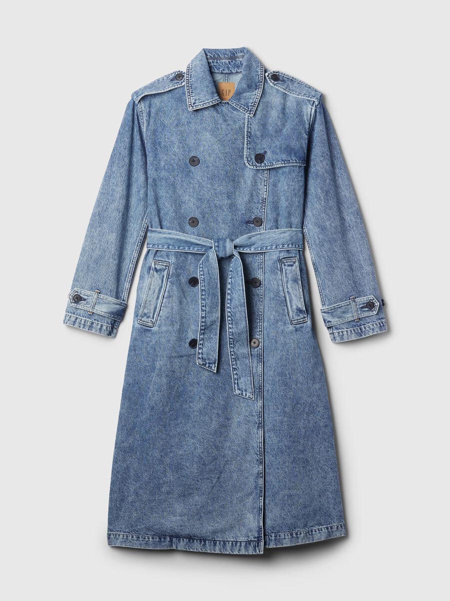 Trench lungo doppiopetto in denim Donna_4