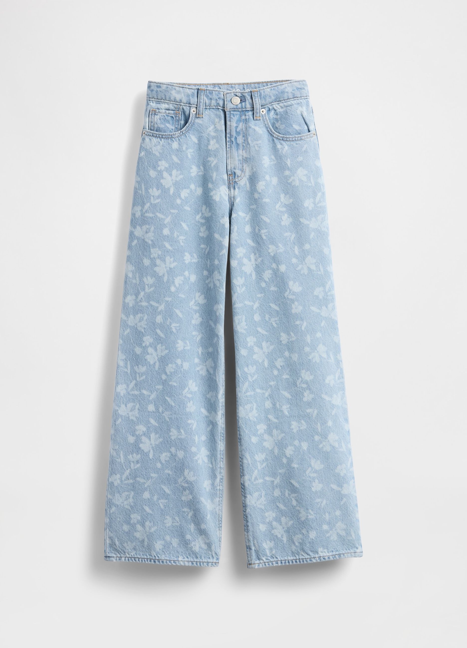 Pantaloni wide leg in denim floreale