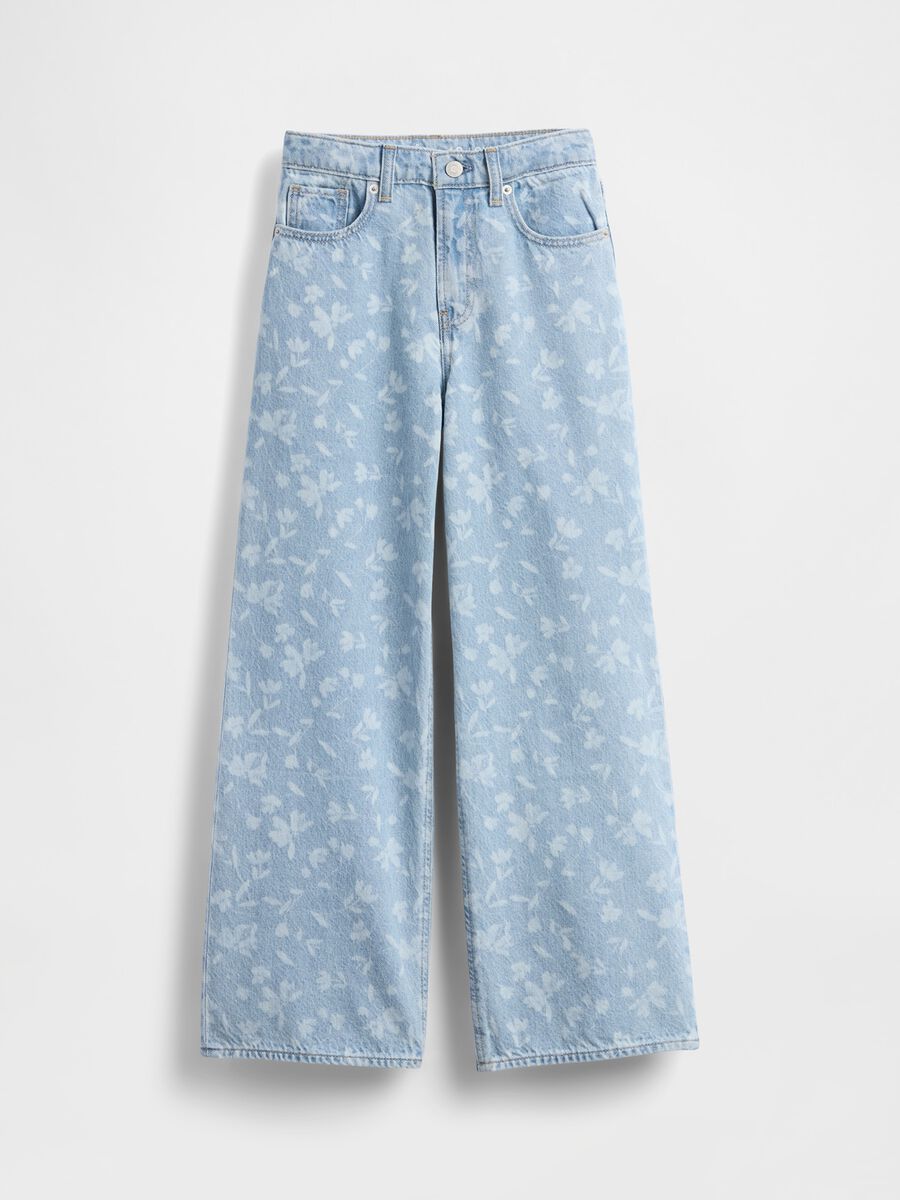 Pantaloni wide leg in denim floreale Bambina_3