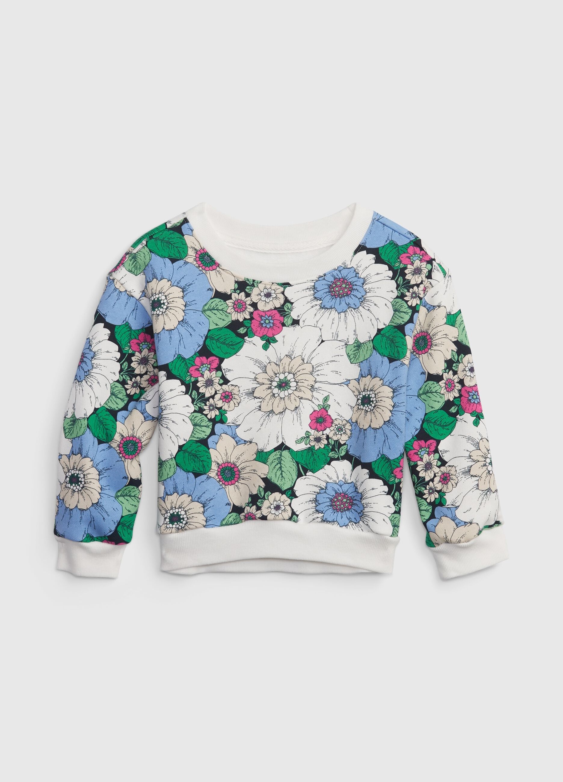 Sweatshirt with round neck and floral pattern
