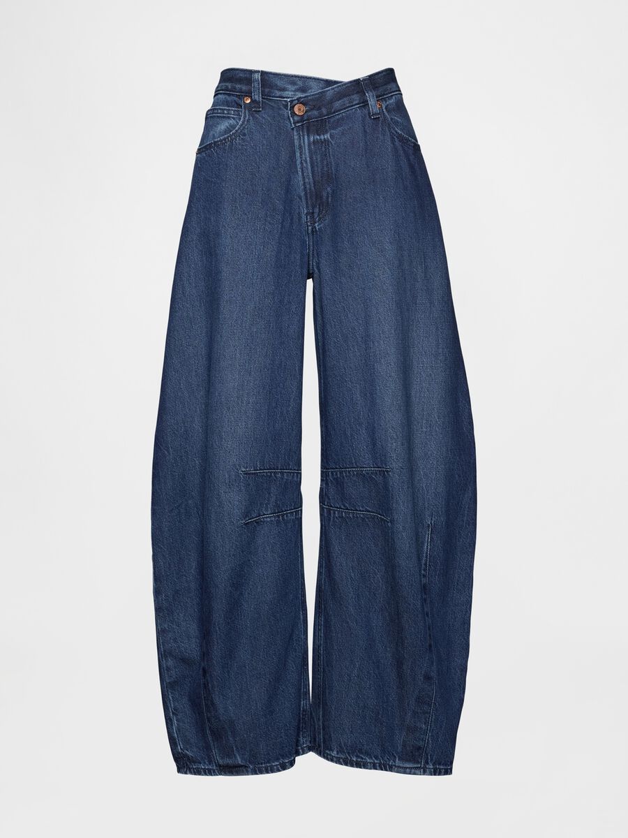 Pantaloni blu in denim ampi Donna_6