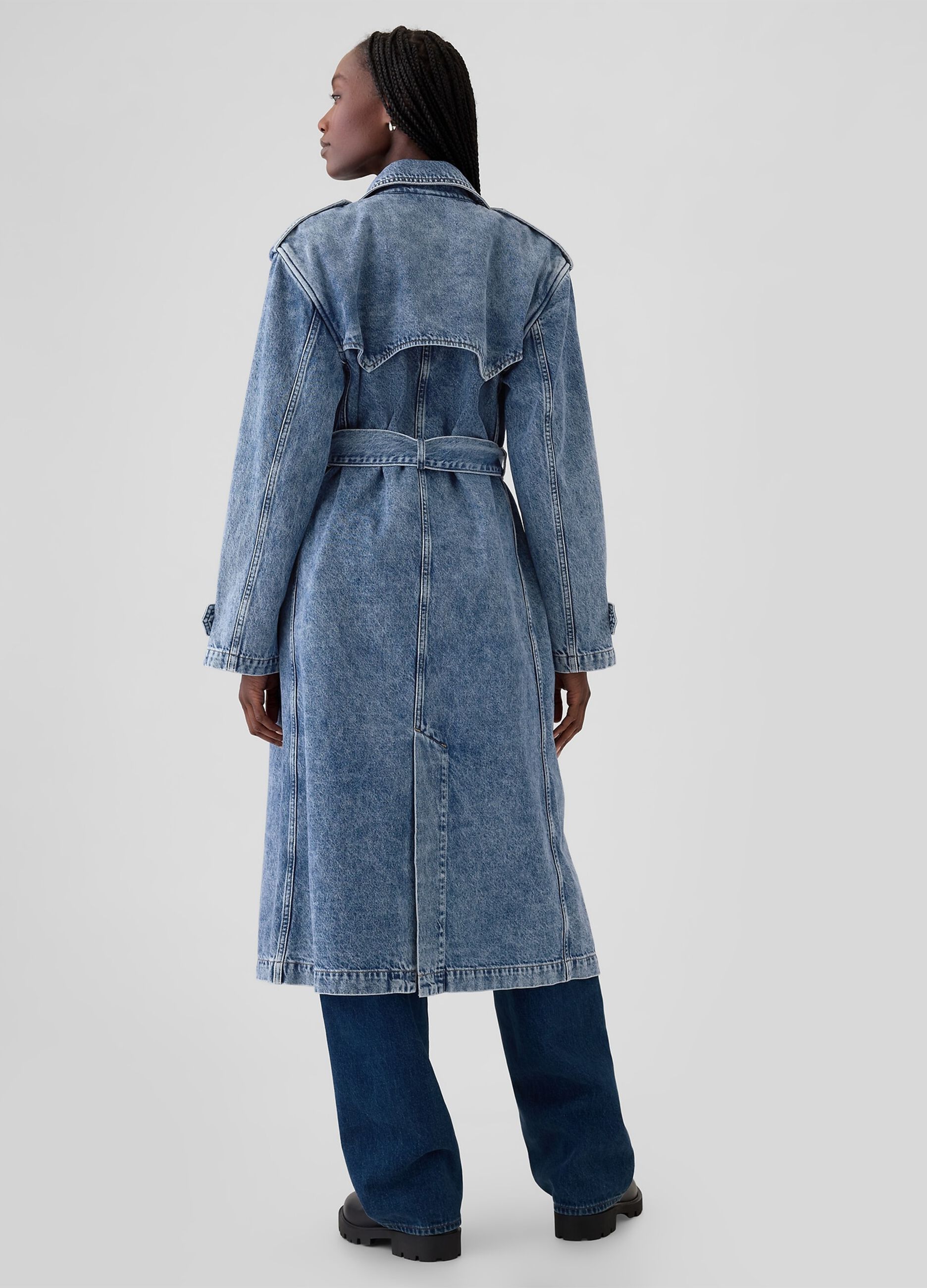Trench lungo doppiopetto in denim_2