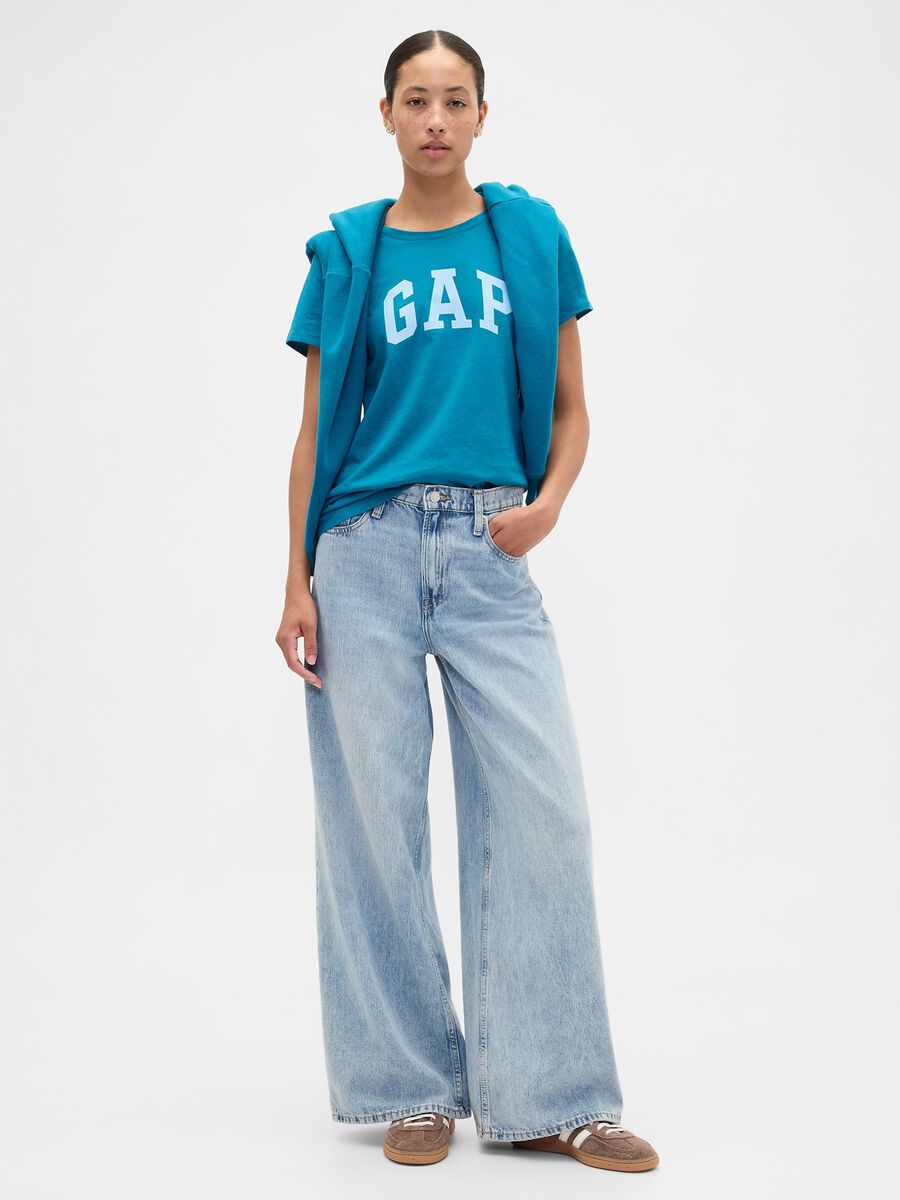 T-shirt azzurra in cotone Donna_1