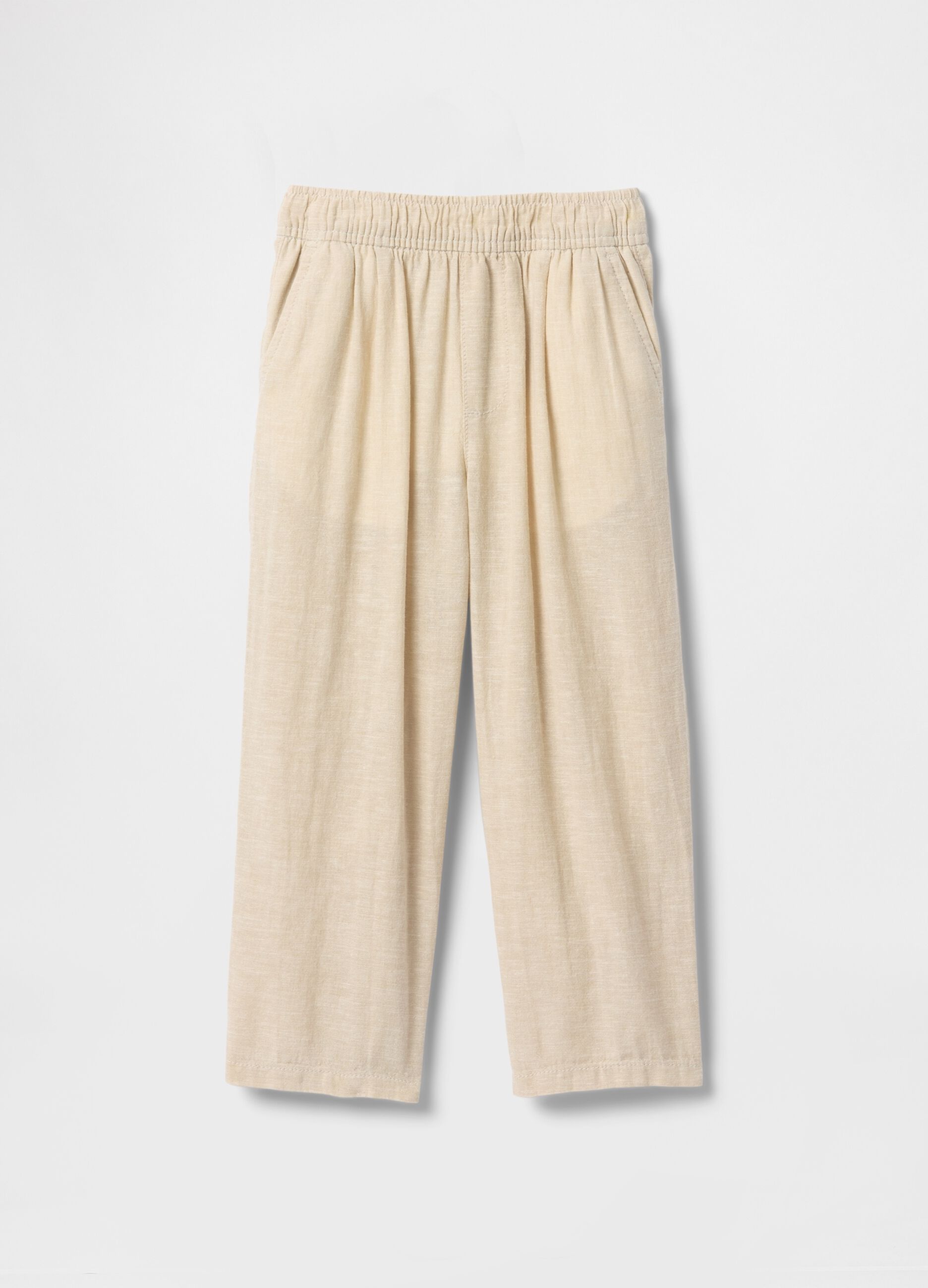 Pantaloni beige in lino e cotone per bambino_1