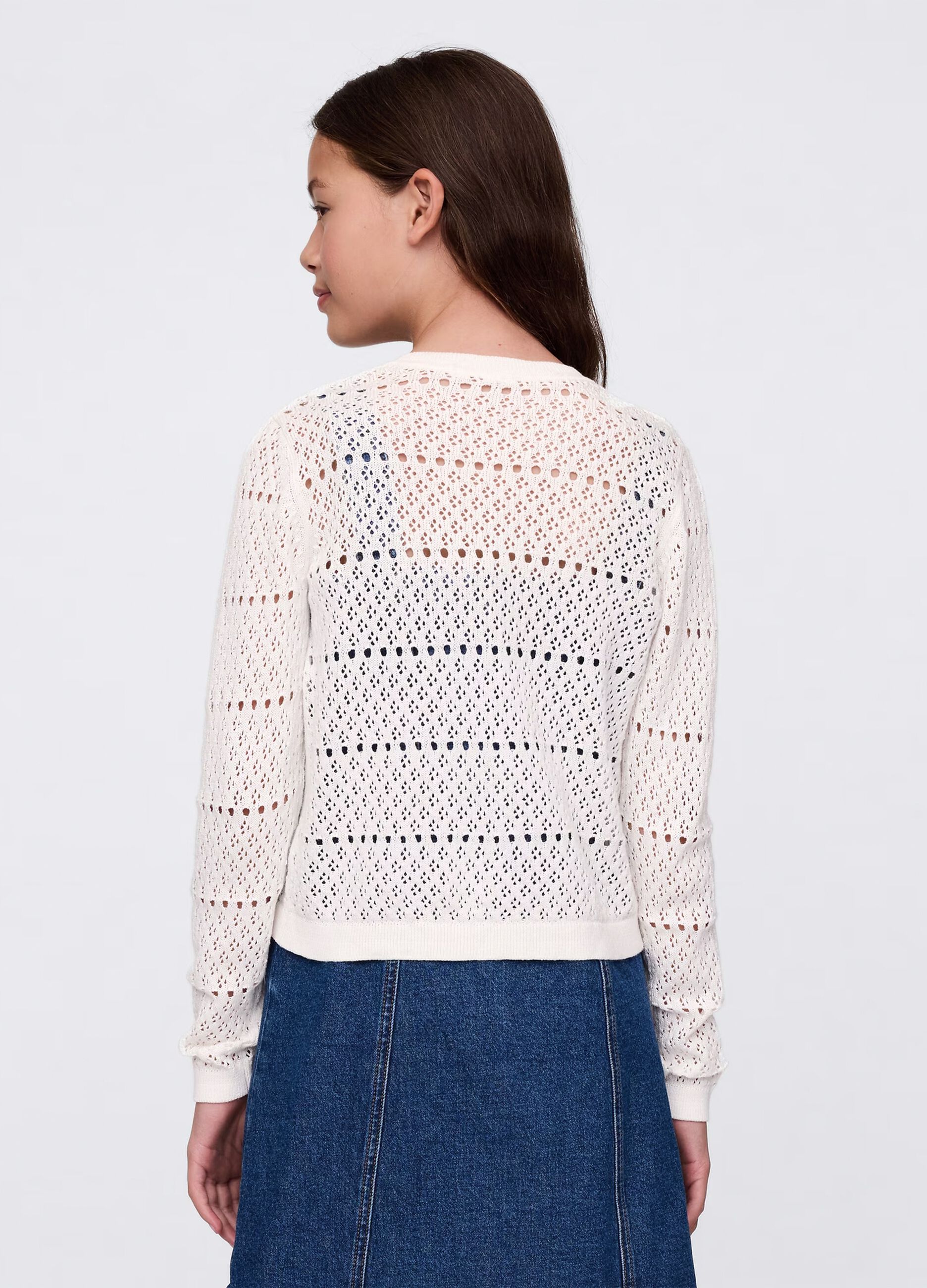 Cardigan bianco con lavorazione traforata_2