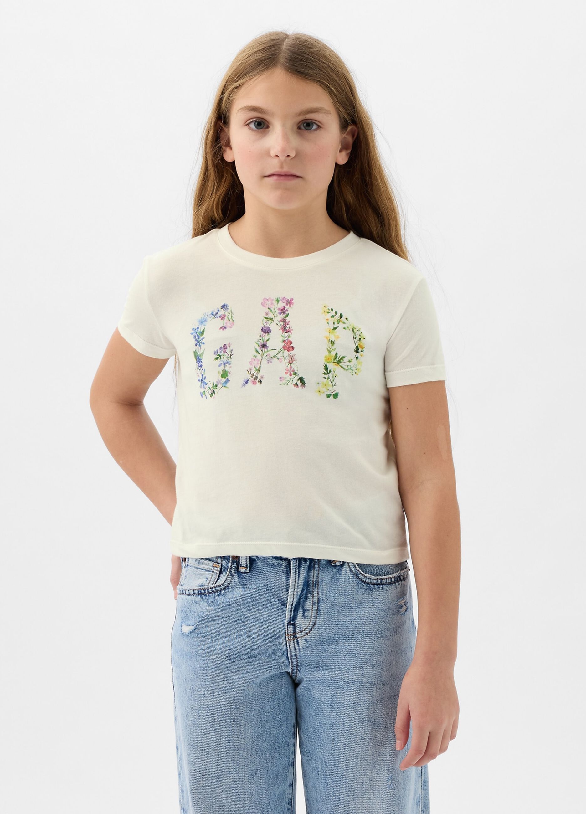 T-shirt crop in cotone con stampa logo_1