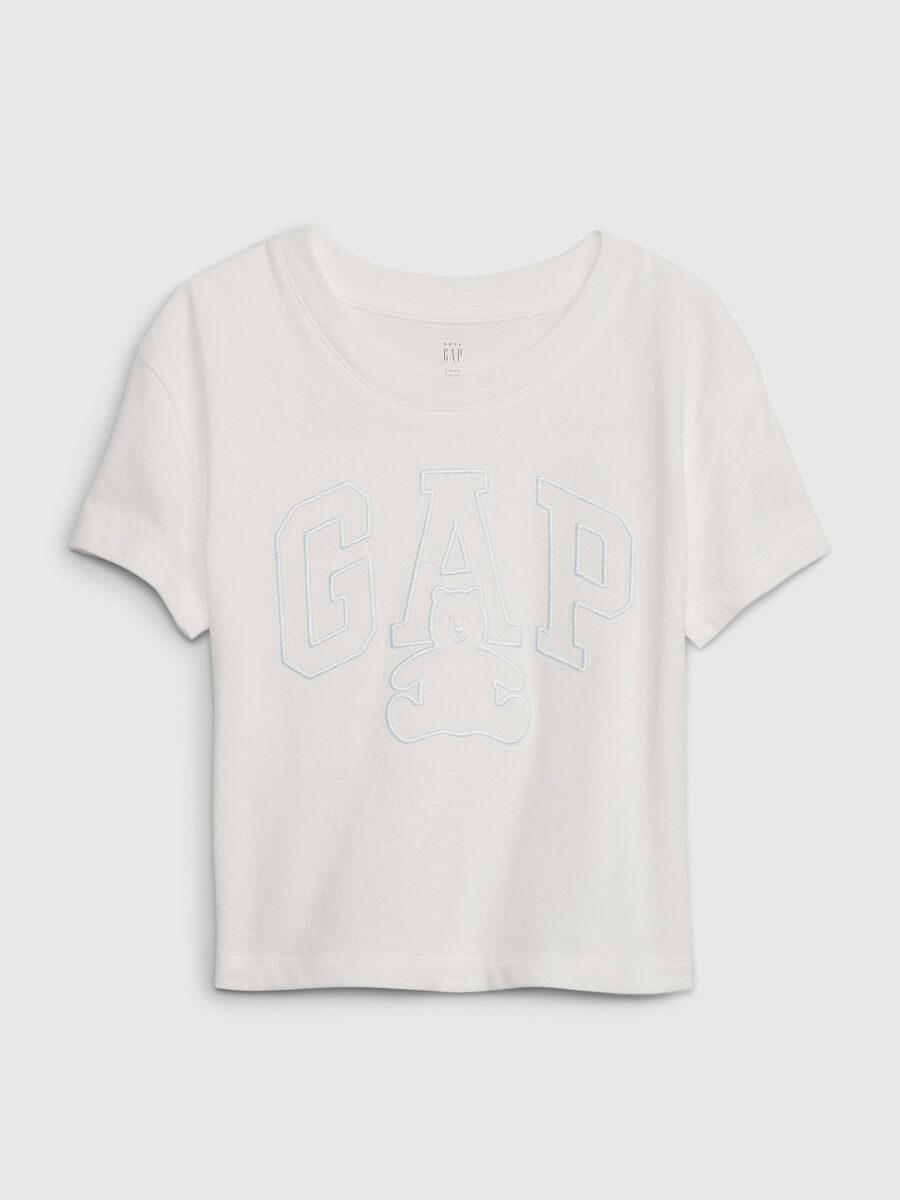 Organic cotton T-shirt with teddy bear and logo embroidery Newborn Boy_0