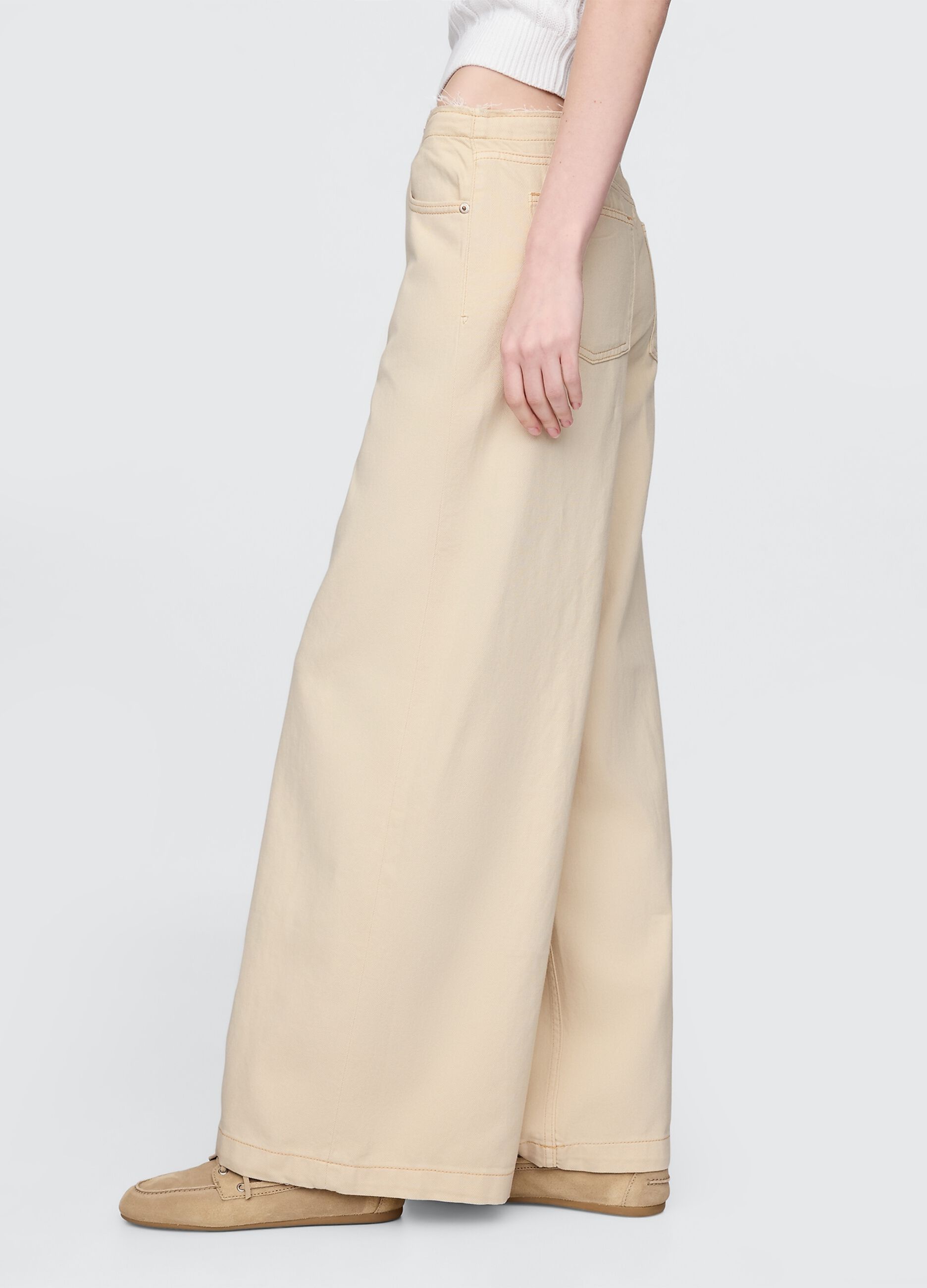 Pantaloni a zampa beige in cotone e Lyocell_3