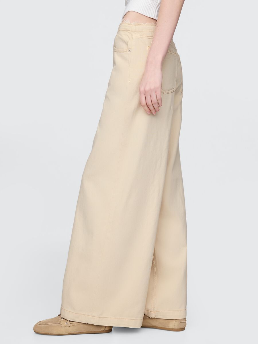 Pantaloni a zampa beige in cotone e Lyocell Donna_3