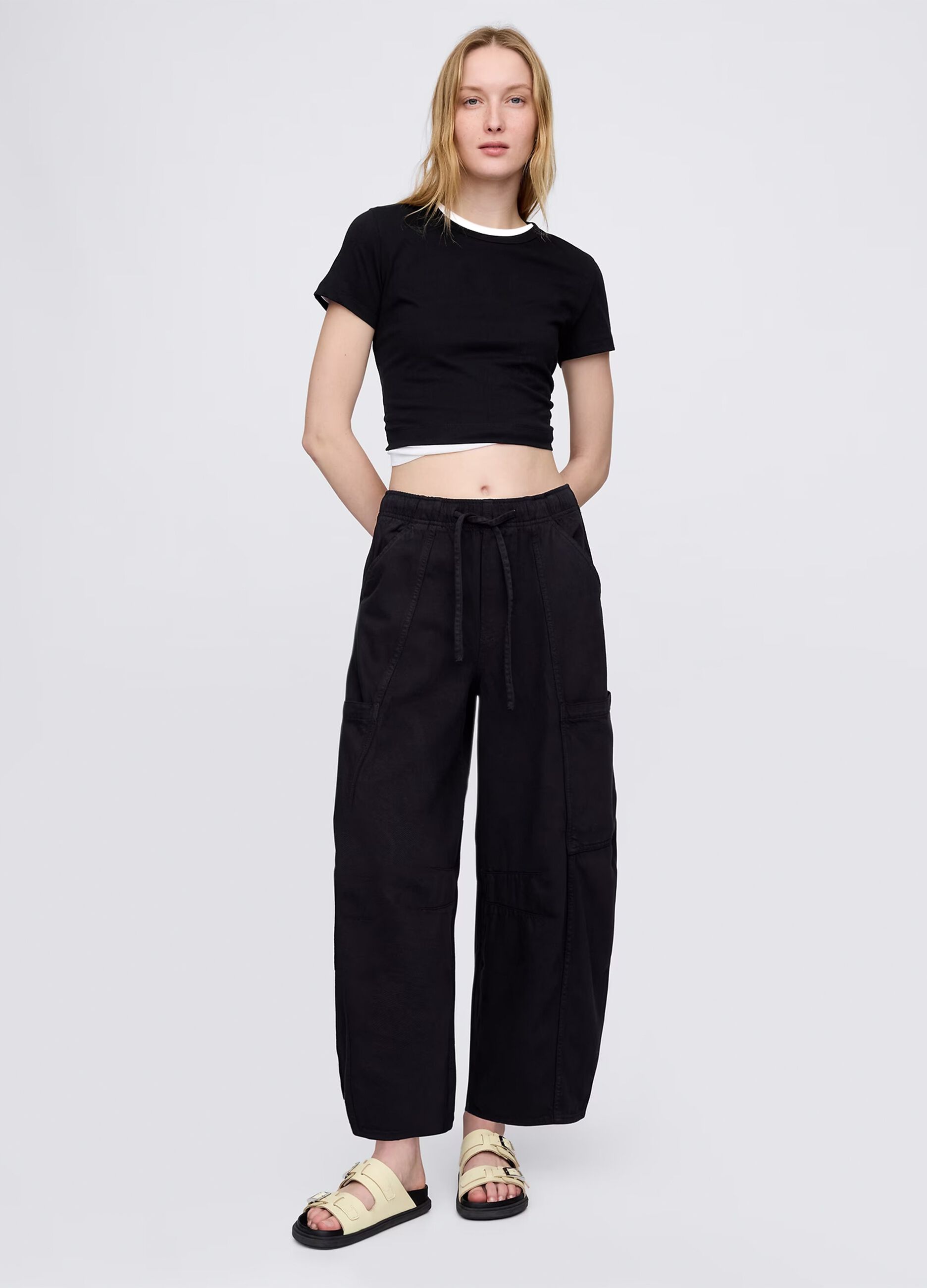 Pantaloni cargo neri in cotone e Lyocell