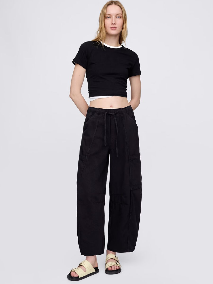 Pantaloni cargo neri in cotone e Lyocell Gap Donna_0