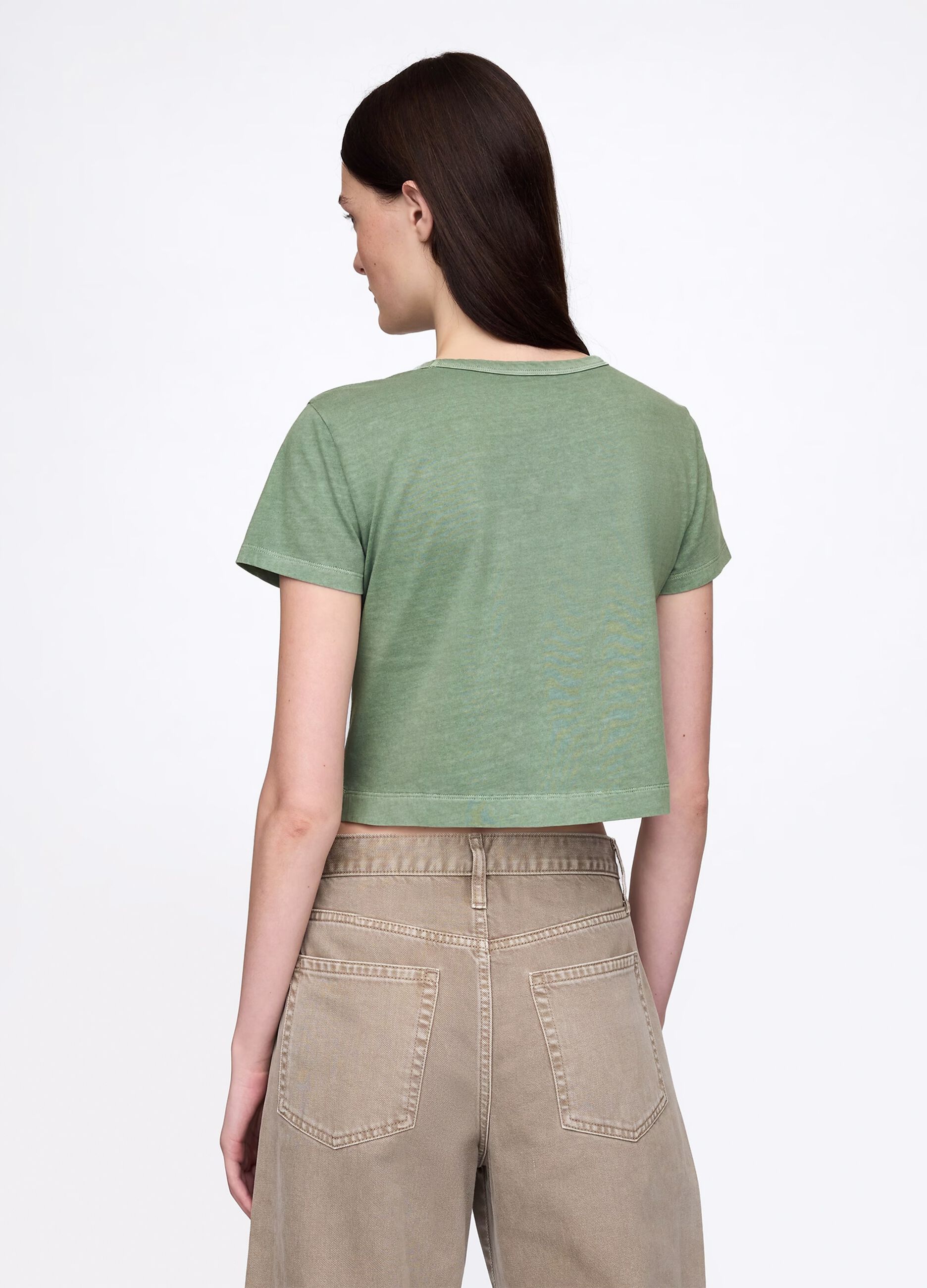 T-shirt cropped verde in cotone_2