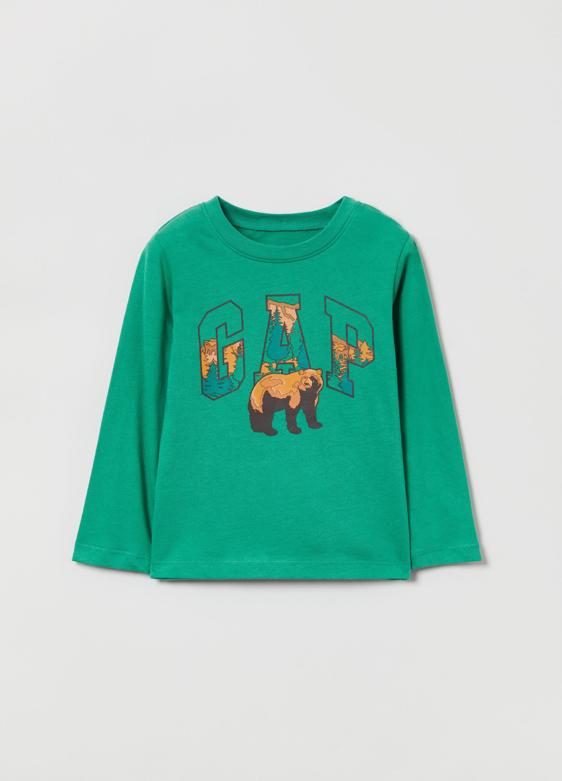Long-sleeved T-shirt with bear and logo print