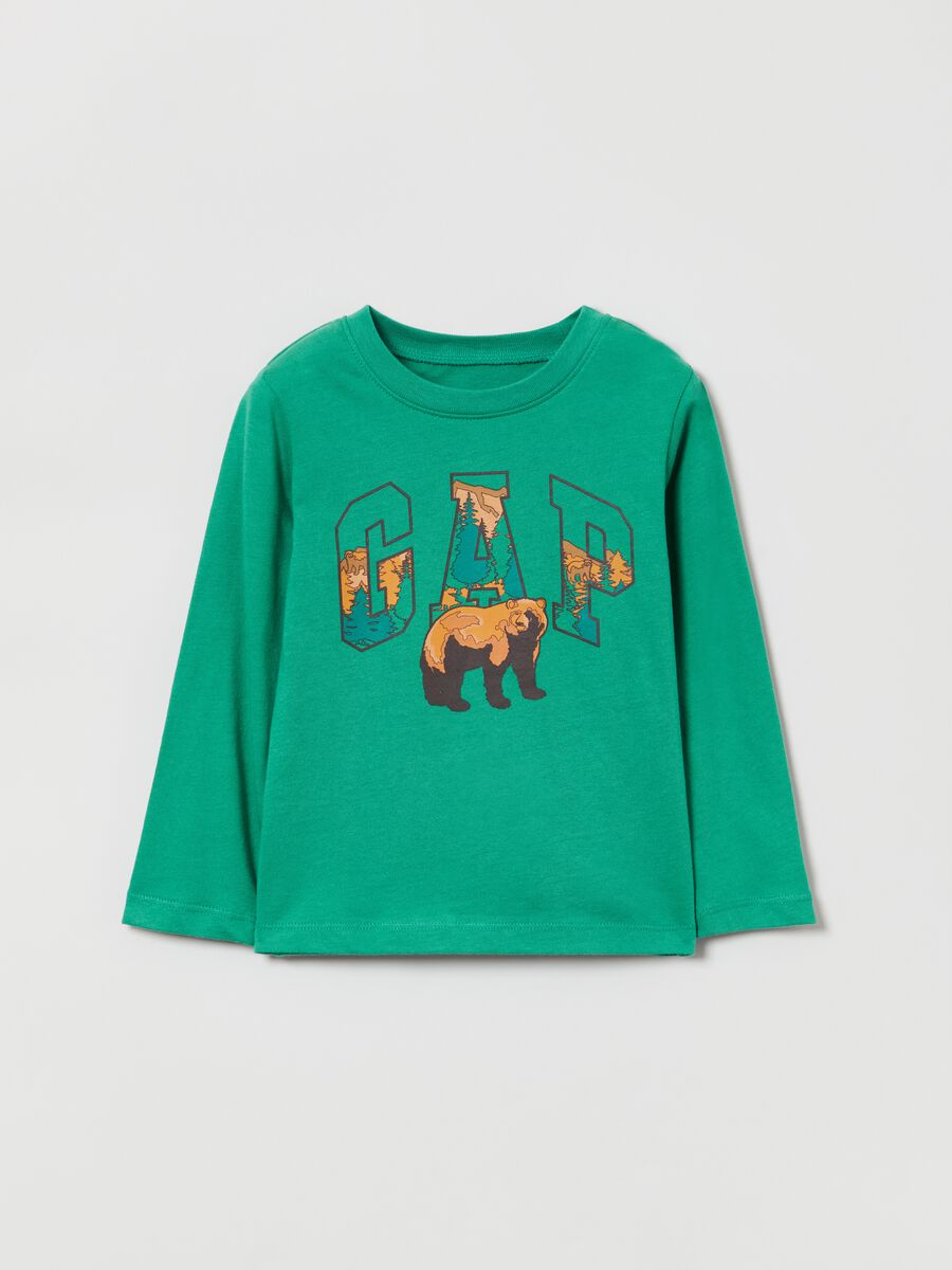 T-shirt a maniche lunghe con stampa orso e logo Bambino Unisex_0