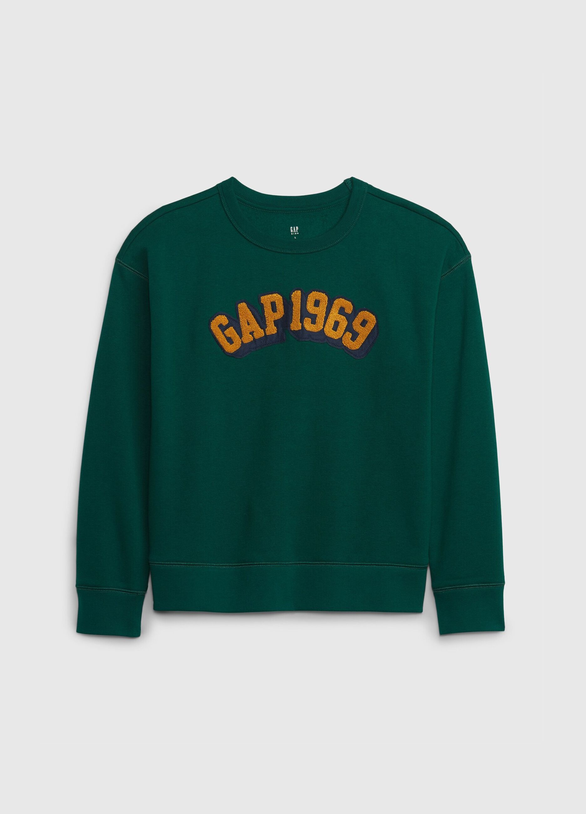 Felpa girocollo con patch logo bouclé