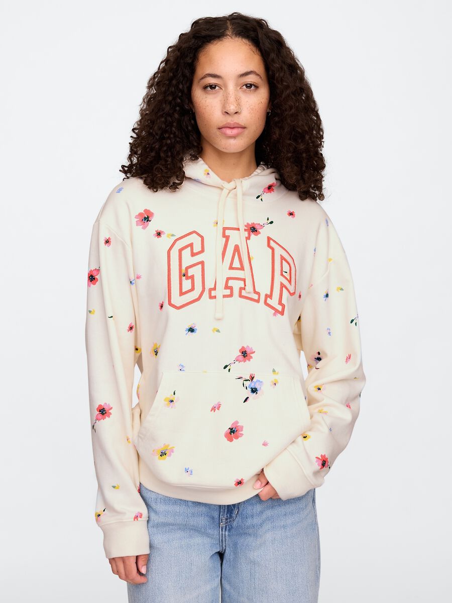 Felpa con cappuccio beige con fiori e logo Gap Donna_0