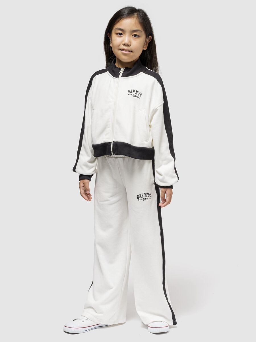 Felpa bianca con zip completa in cotone Bambina_1