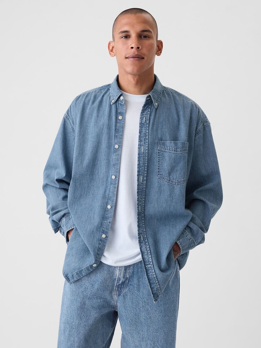 Camicia button-down in denim  Uomo_0