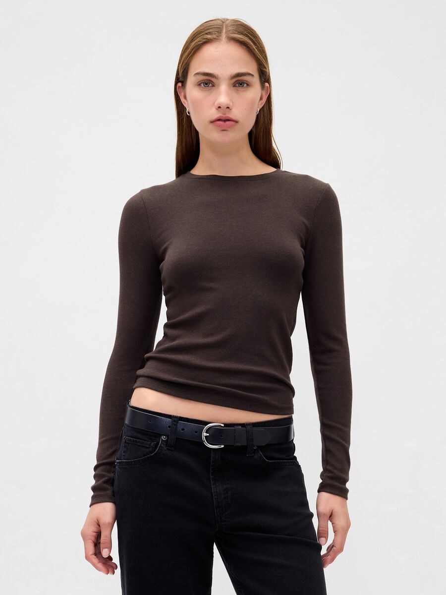 Maglia marrone a maniche lunghe elasticizzata Donna_0