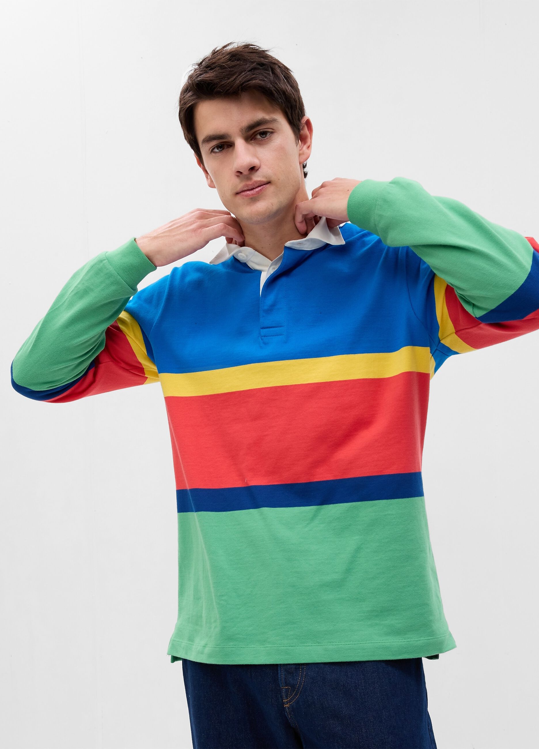 Colour block pique polo shirt with long sleeves