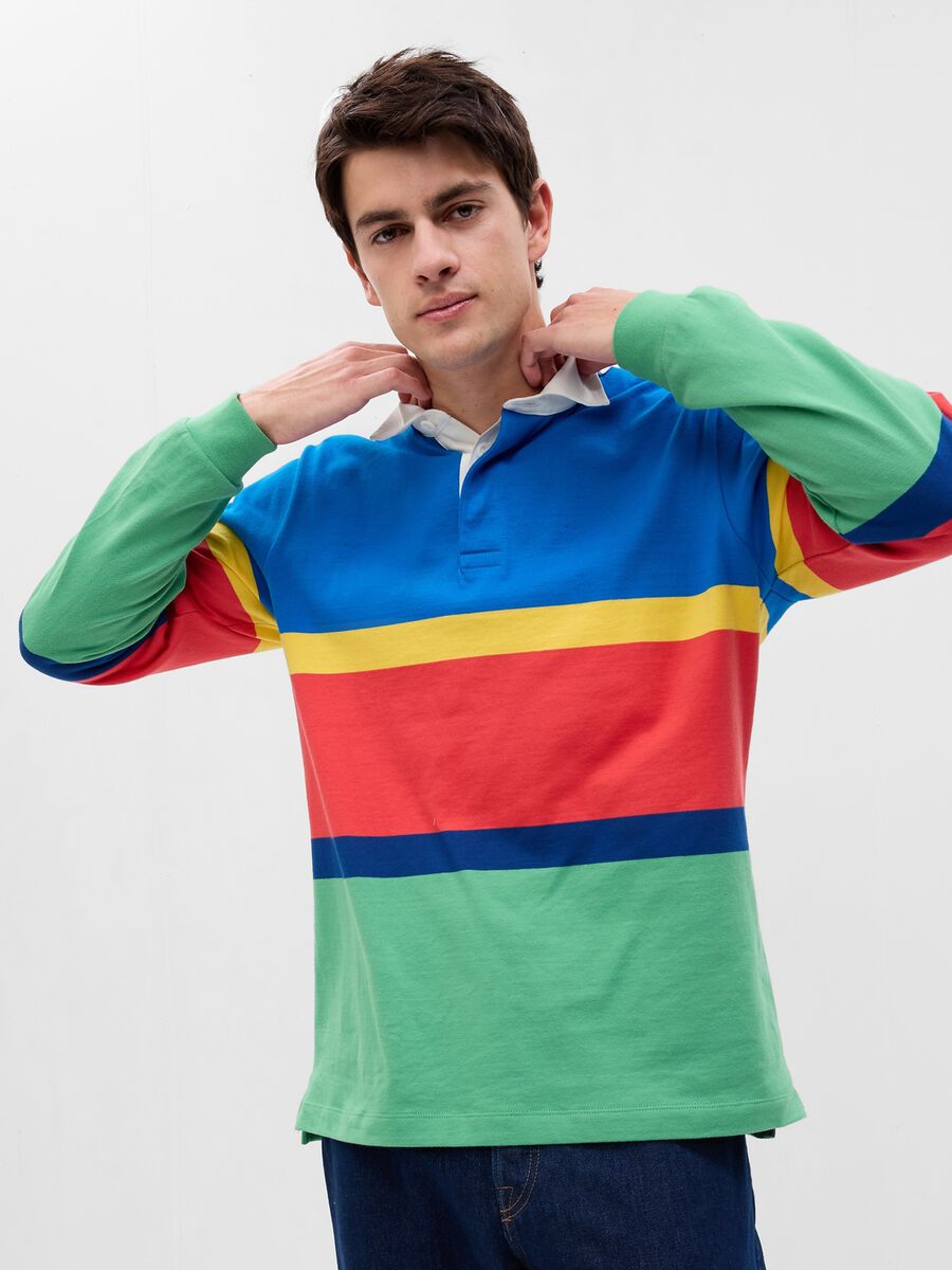 Colour block pique polo shirt with long sleeves Man_0