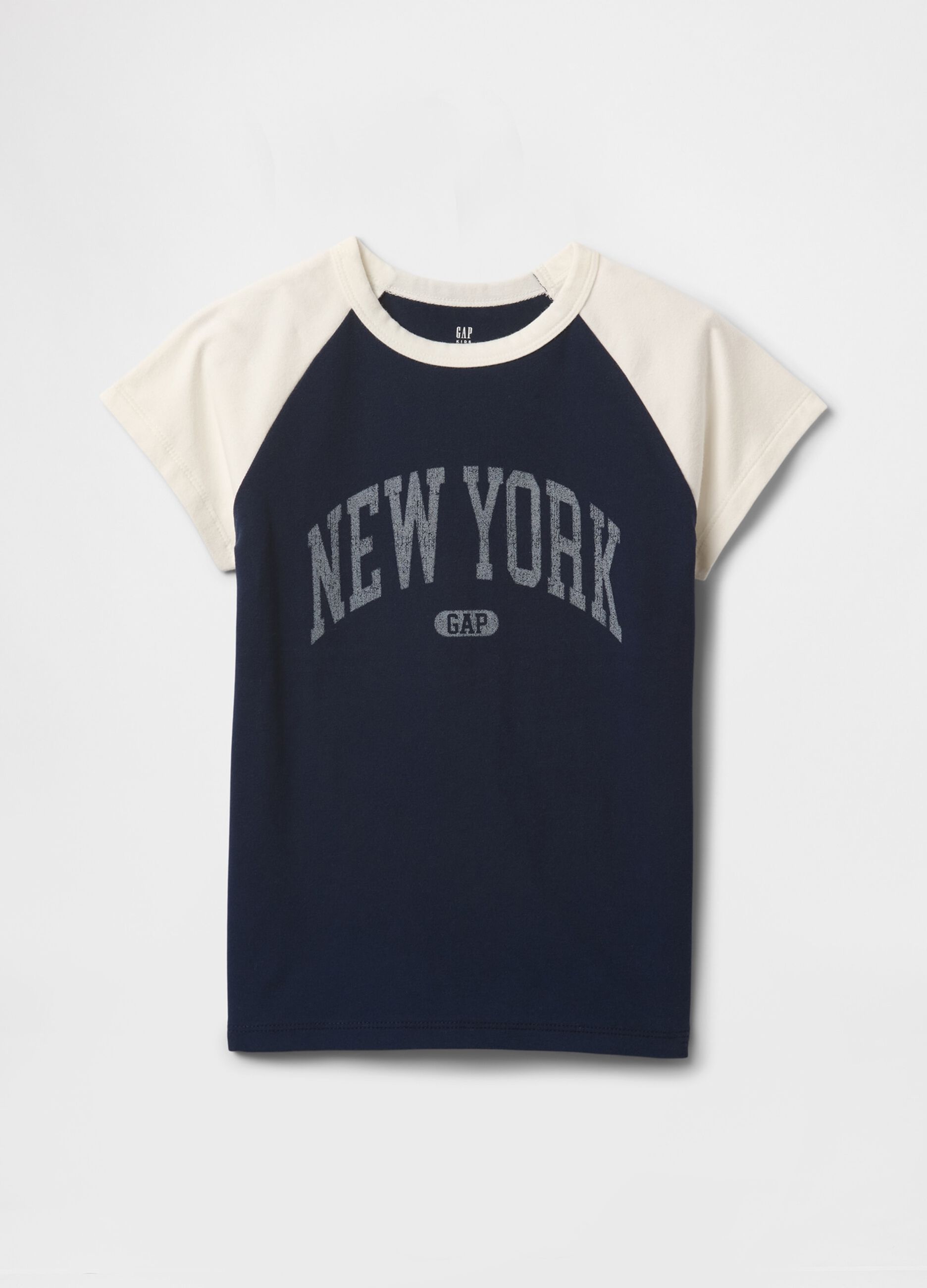 T-shirt blu con maniche raglan corte GAP Kids_3