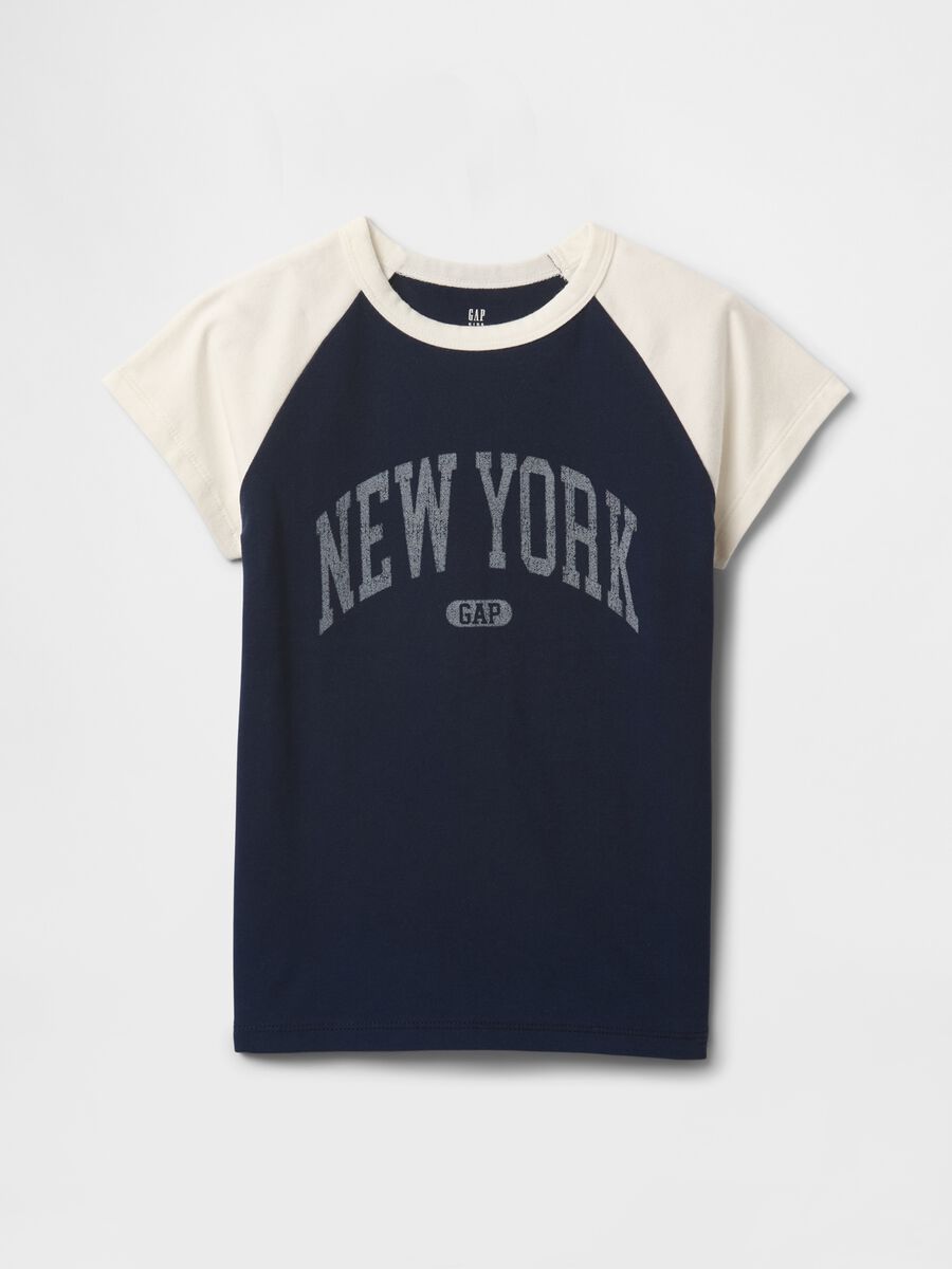 T-shirt blu con maniche raglan corte GAP Kids Bambina_3