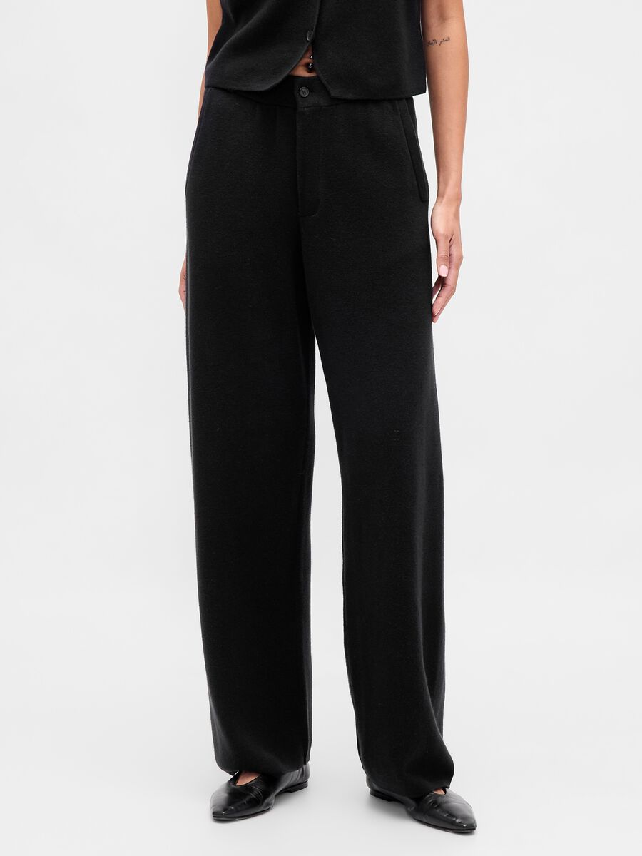 Black Cotton Blend Trousers Woman_1