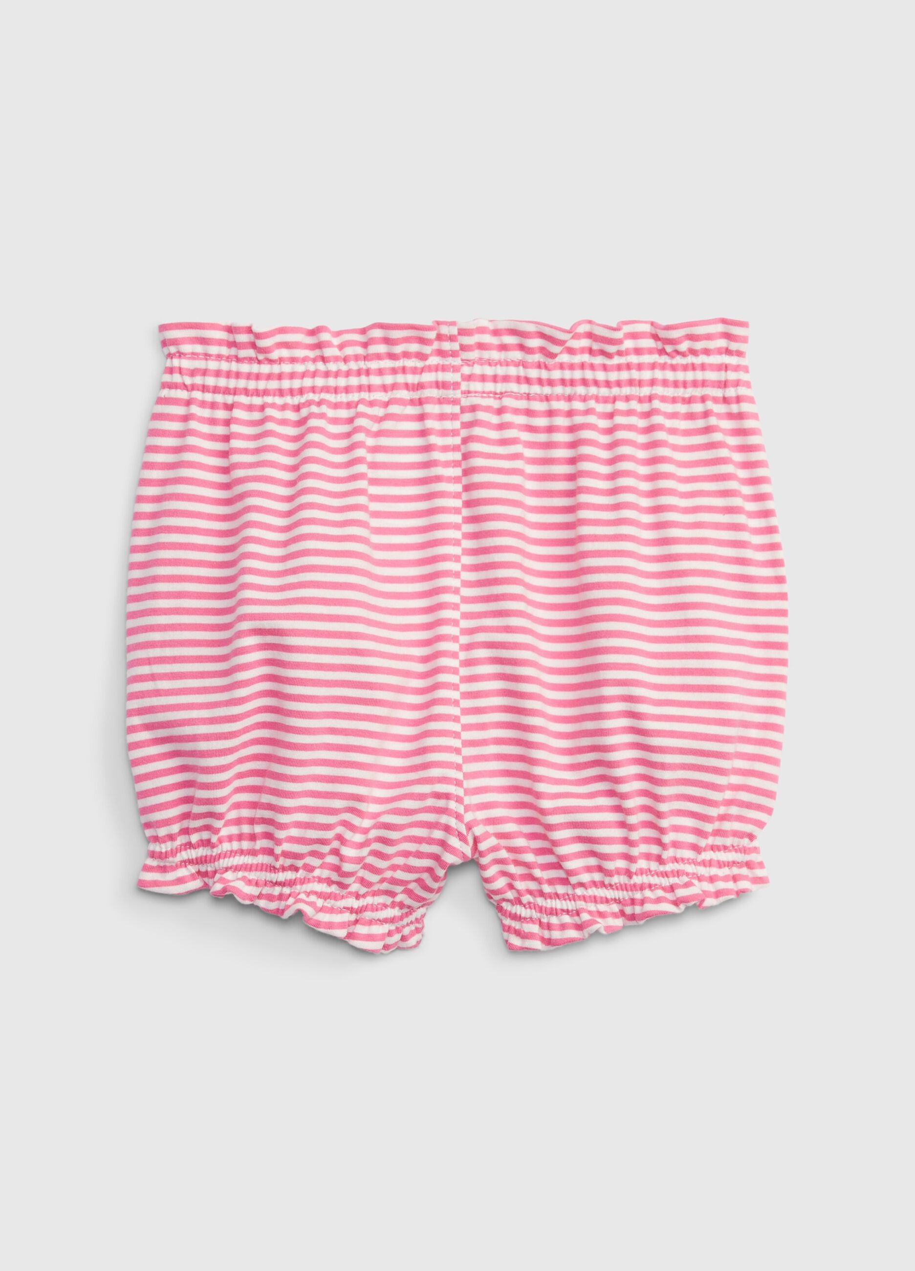 Striped cotton shorts with gathered trims_1