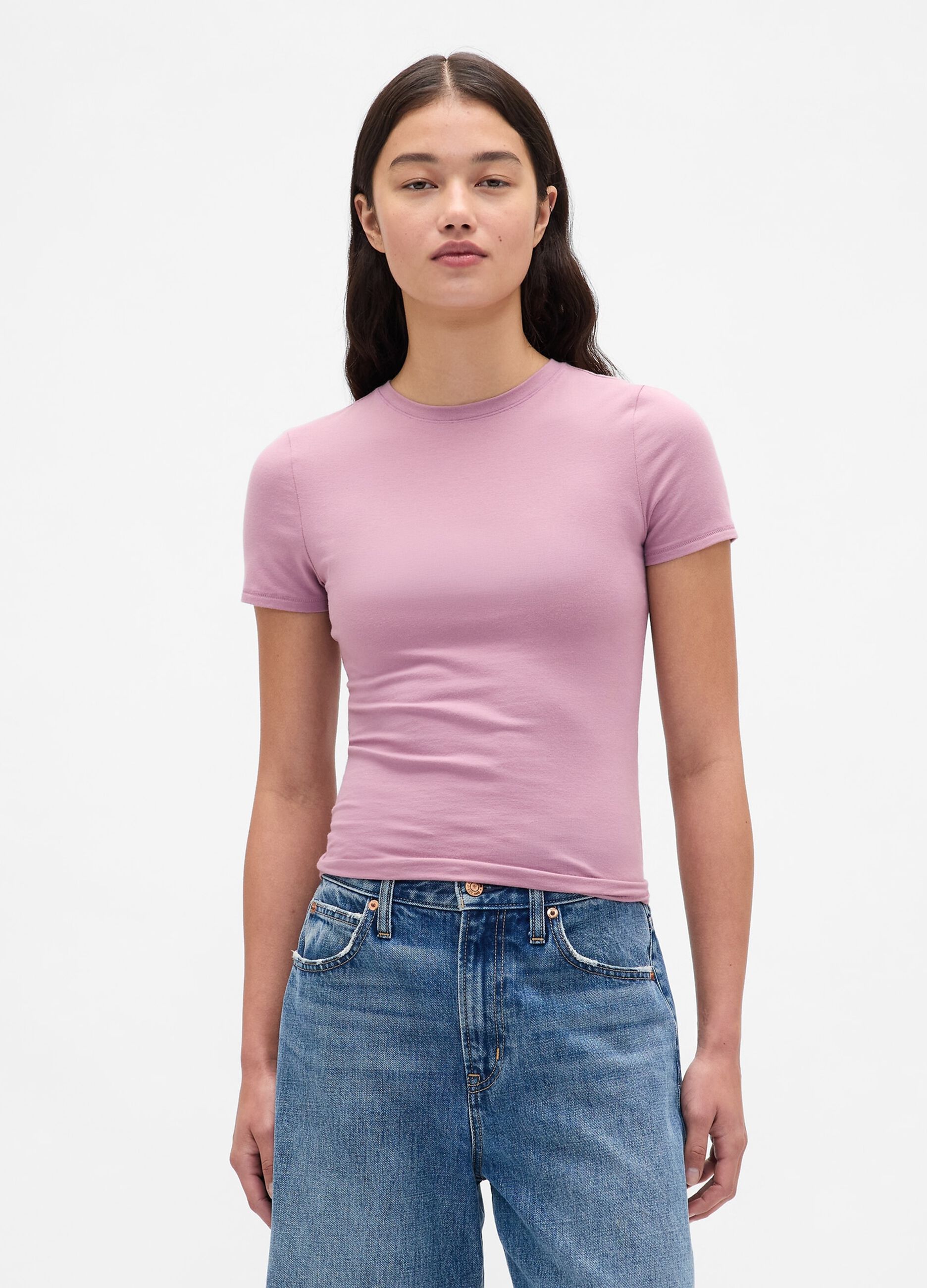T-shirt rosa elasticizzata a maniche corte