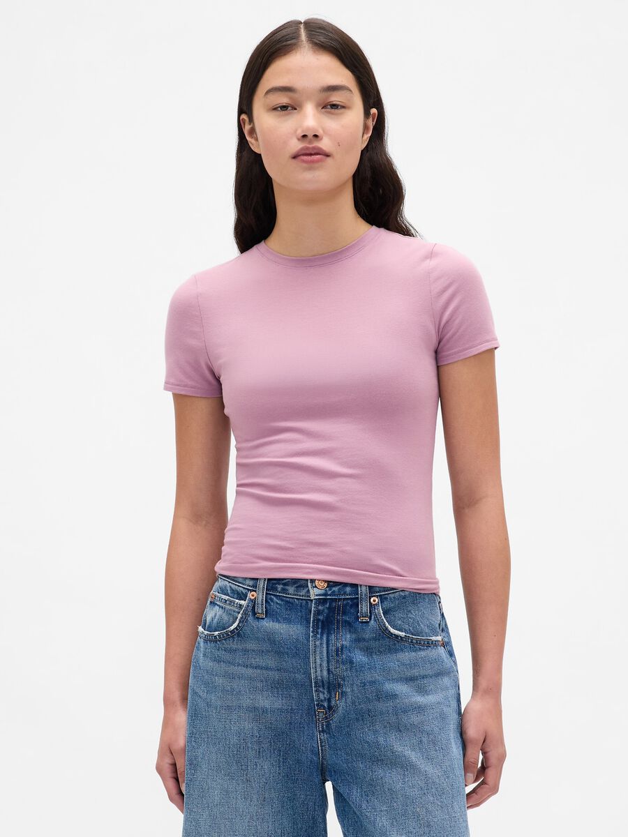T-shirt bianca elasticizzata a maniche corte Donna_0