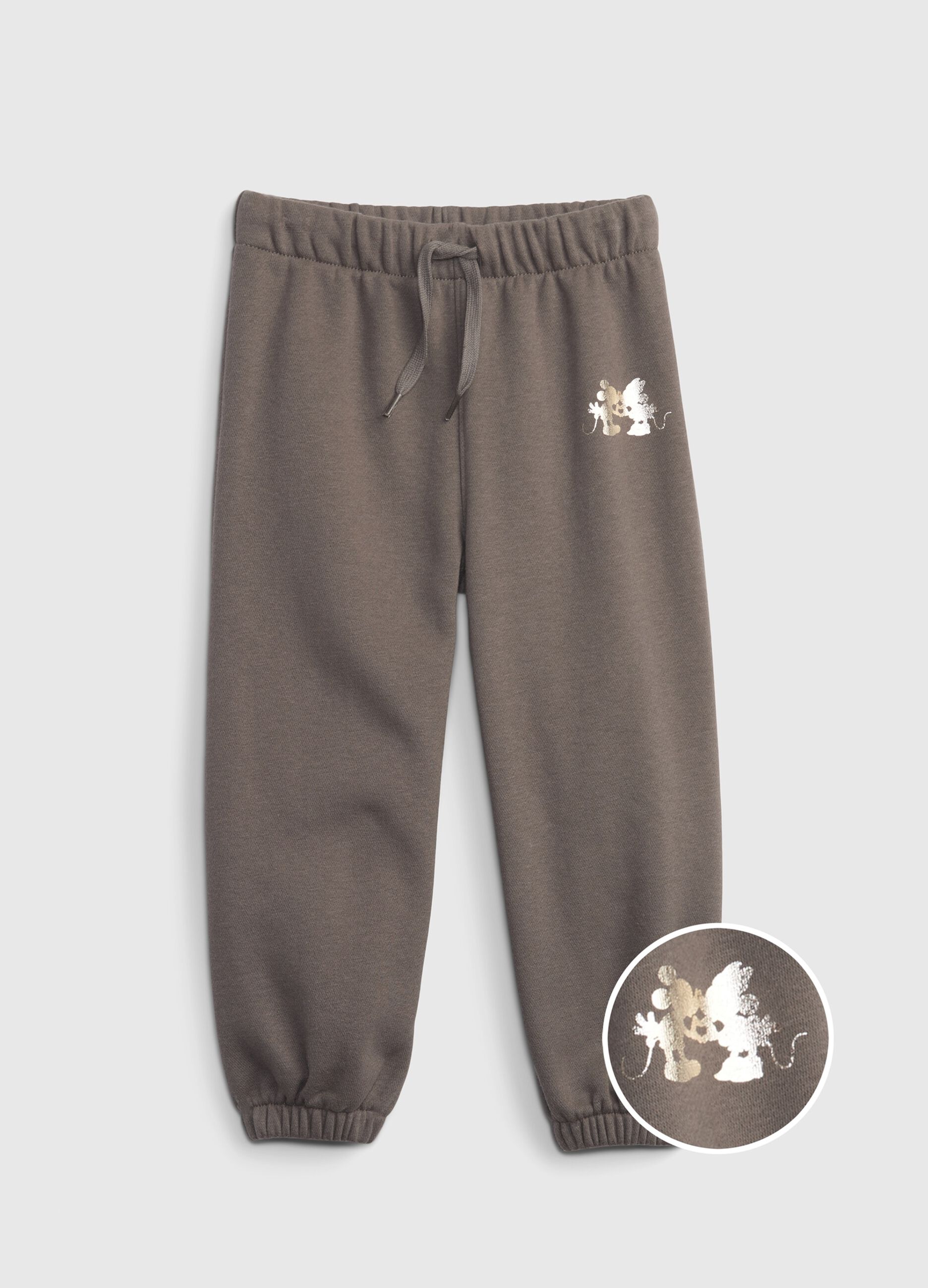 Plush joggers with Minnie and Mickey Mouse print