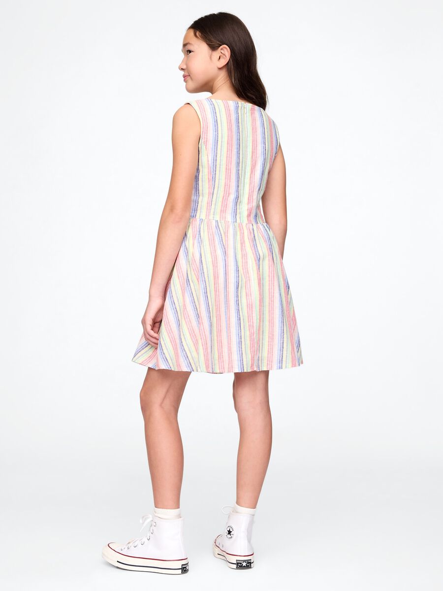 Multicoloured striped linen and cotton dress for girls Girl_1