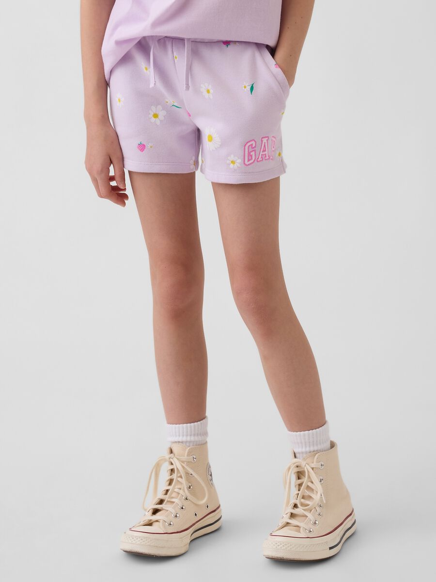 Girls' purple cotton blend shorts with strawberries and flowers Girl_1
